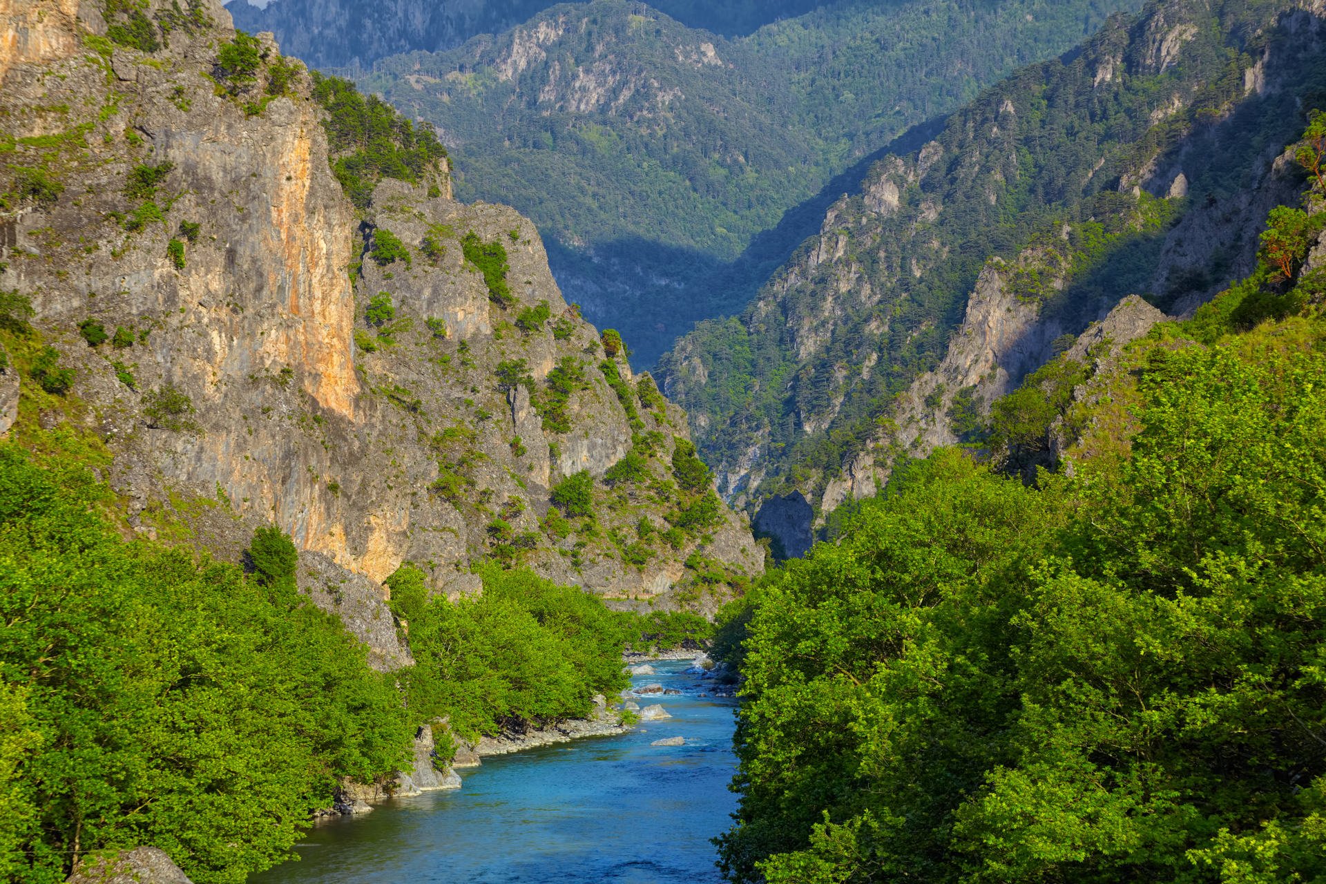 Aoos river near Konitsa during summer, Greece