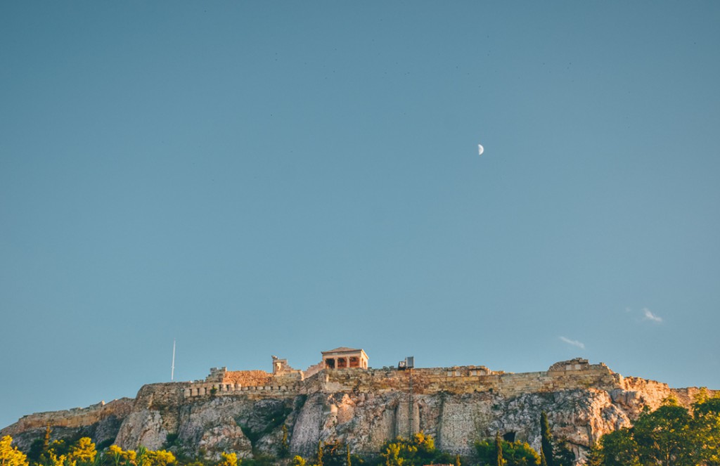 Acropolis under the rising moon
