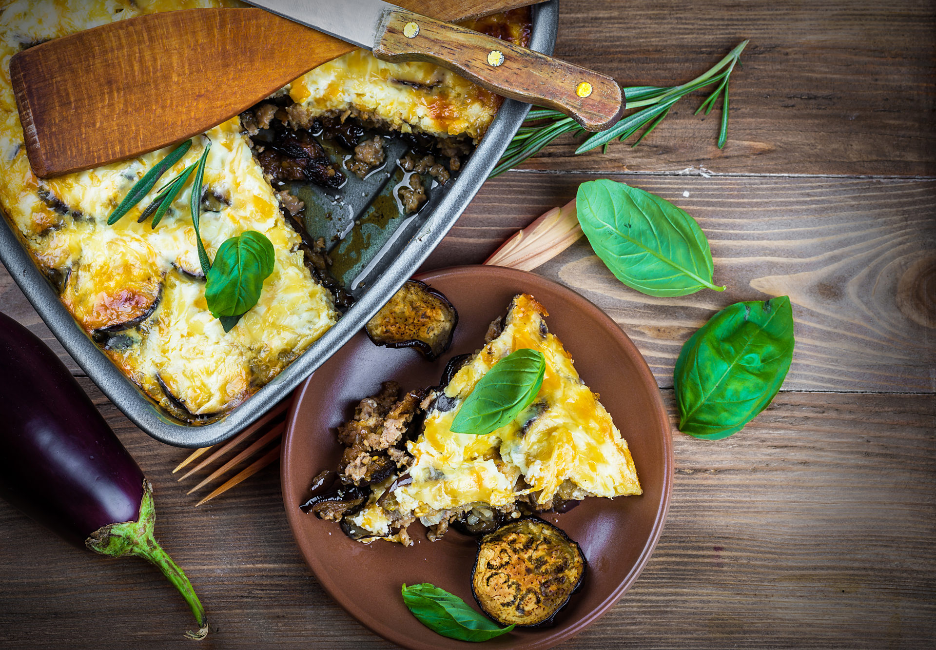 Greek Moussaka of eggplant and minced meat