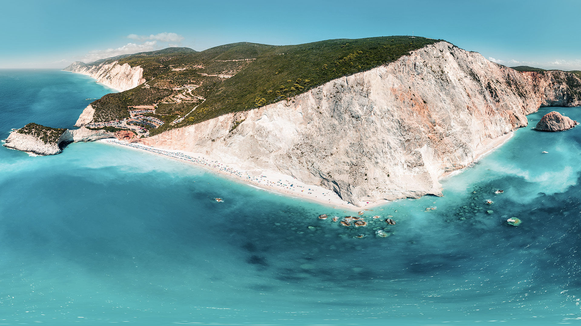 Aerial panorama of Porto Katsiki beach, one of the most famous in Lefkada