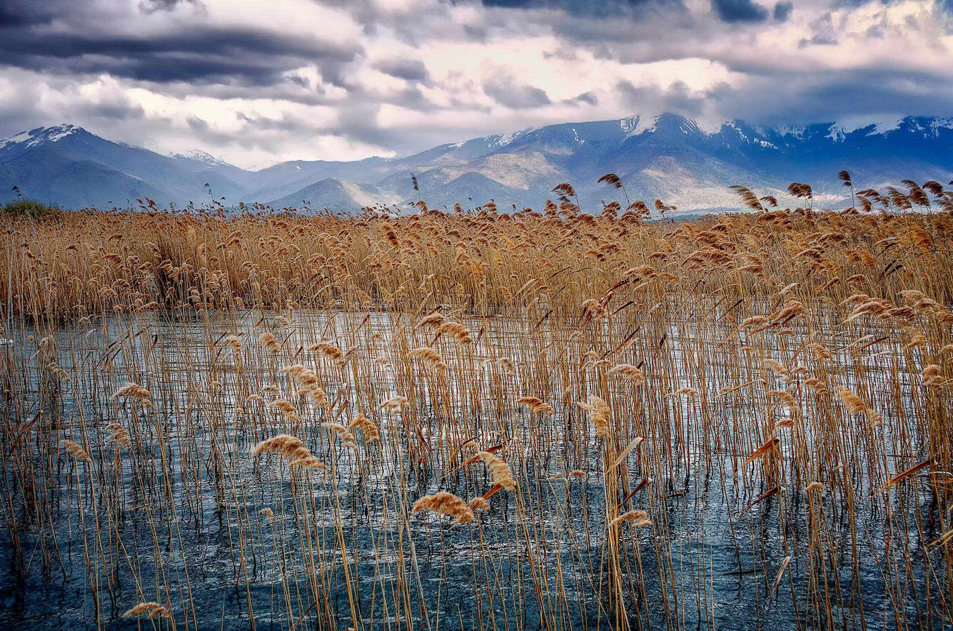  Gloomy autumn sky over Prespa lake, Florina, Greece