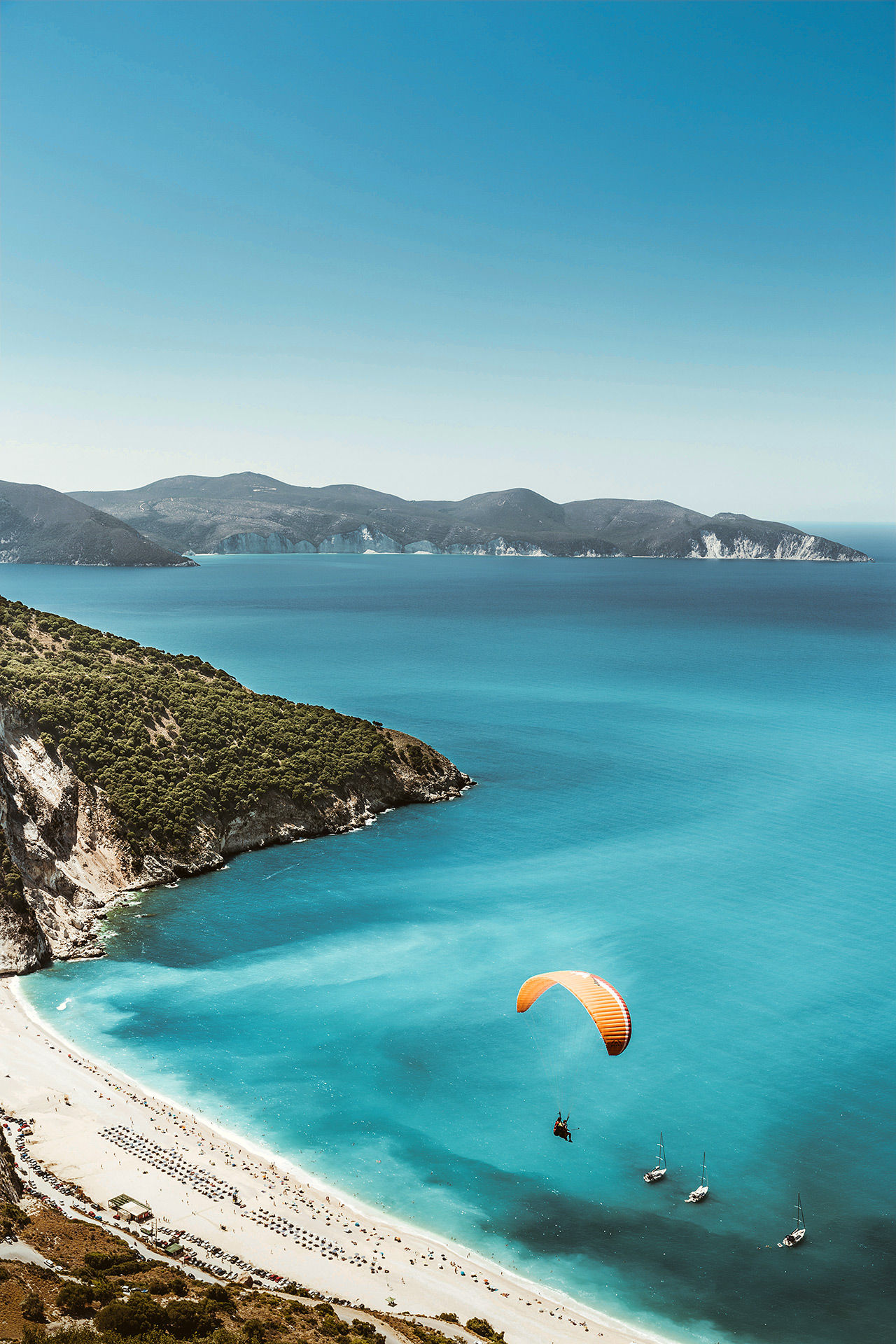 Paragliding flight over Myrtos beach, Kefalonia
