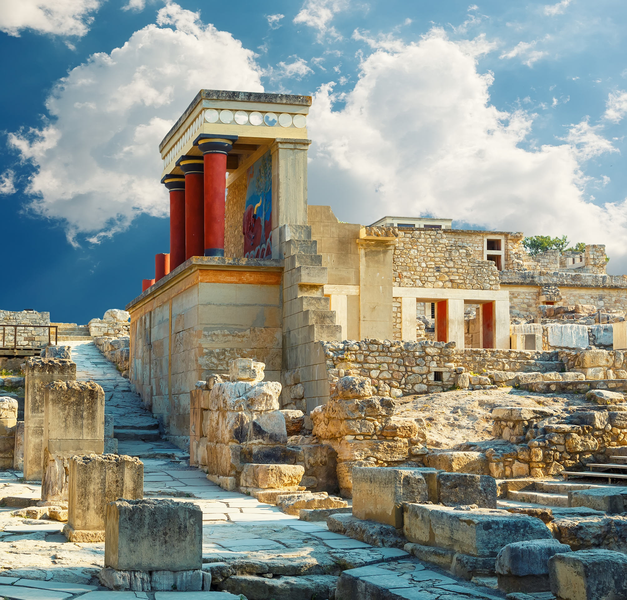 Knossos palace at Crete. Heraklion, Crete, Greece. Detail of ancient ruins of famous Minoan palace of Knossos.