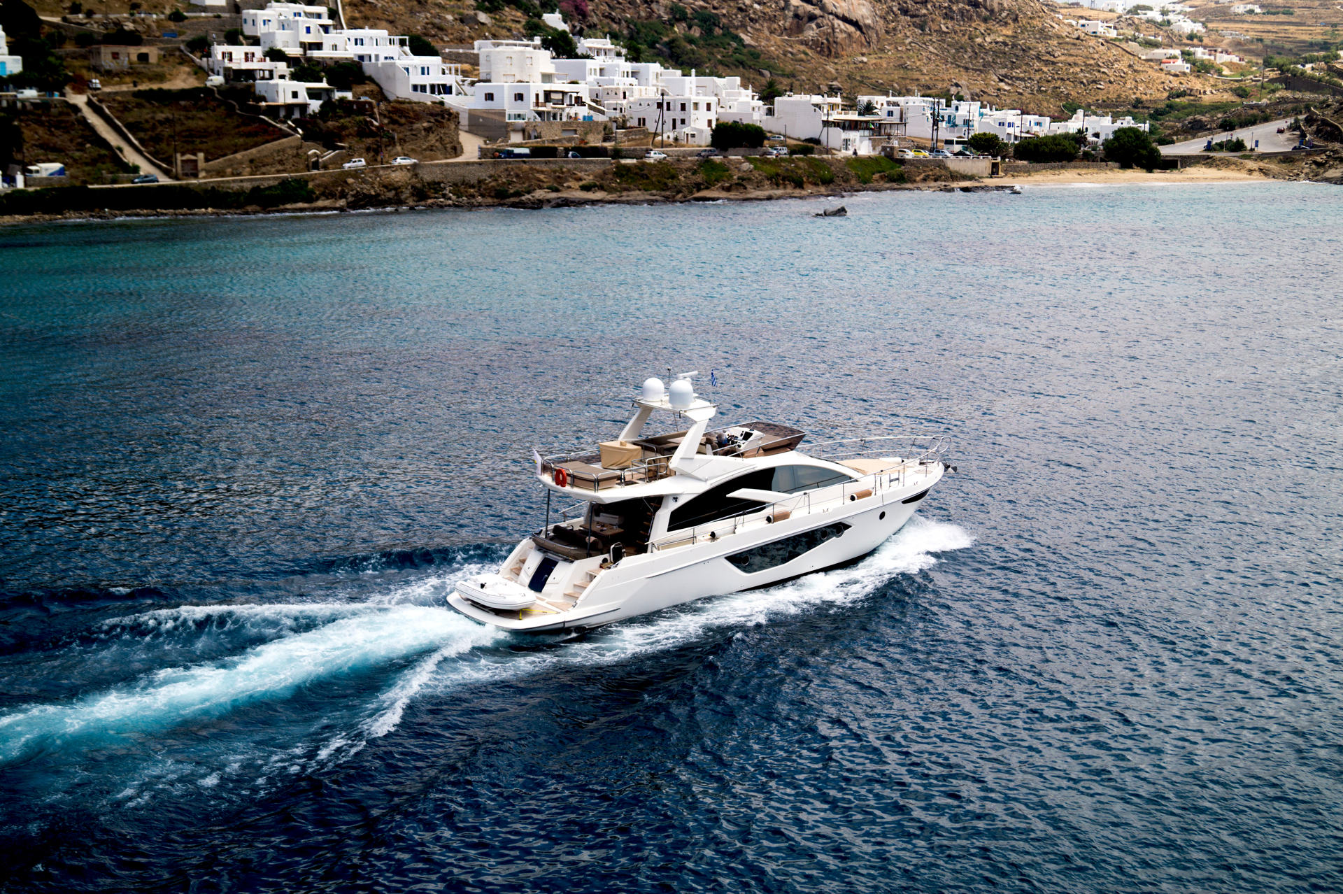 Luxury yacht sailing at Mykonos island, Greece