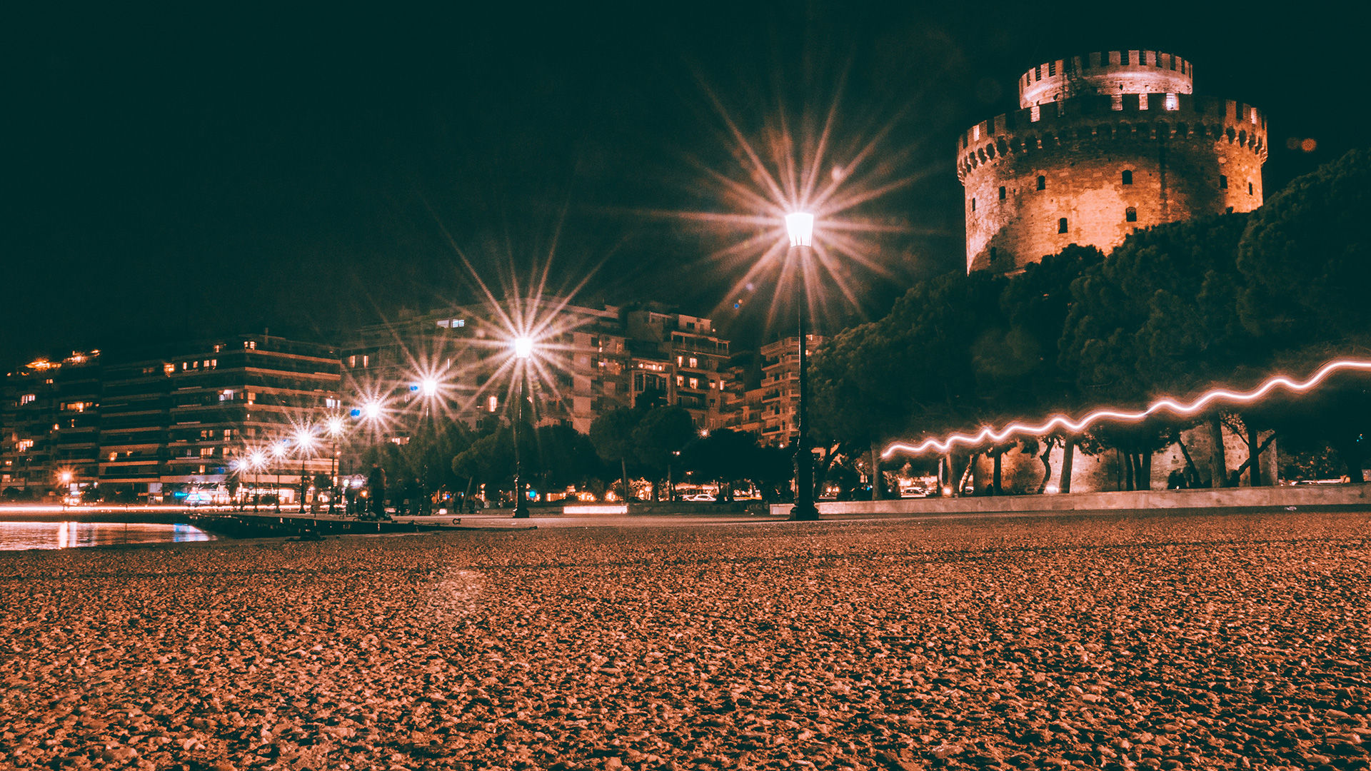 Night view of White Tower, Thessaloniki