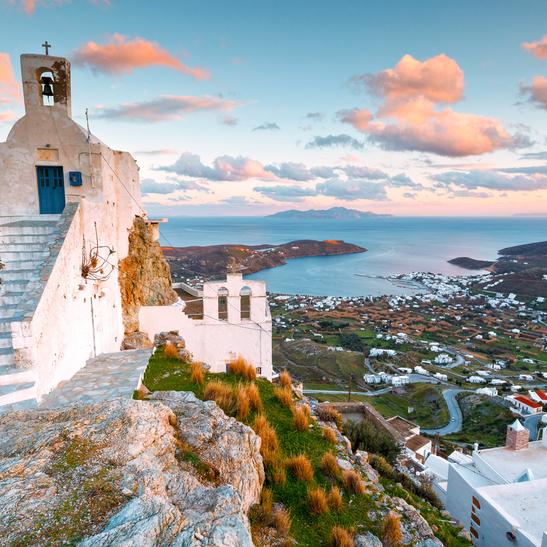 View of the Serifos island from the top of the castle