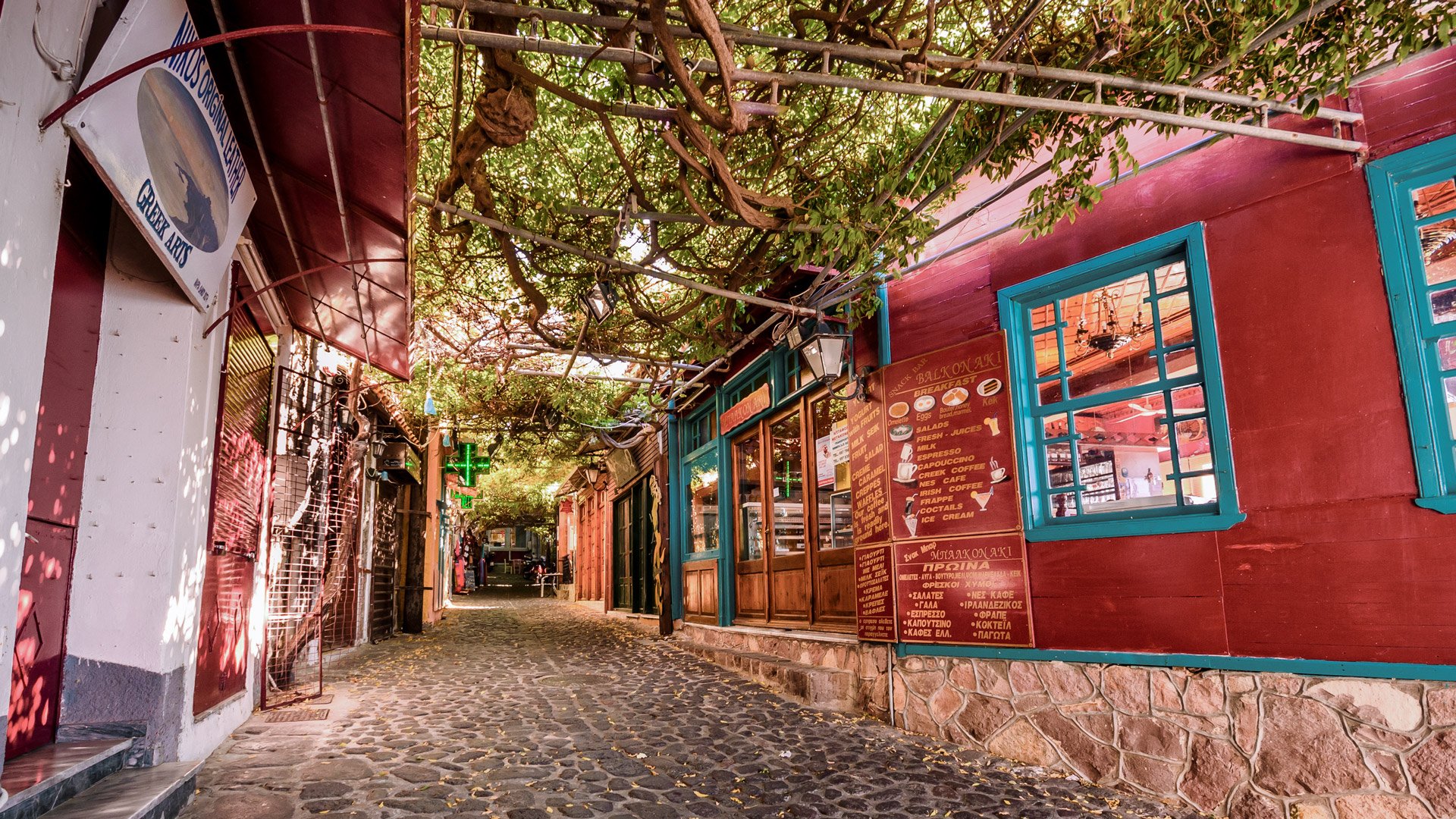 Molyvos, a preserved village with Anatolian-style mansions with brigtly coloured doors