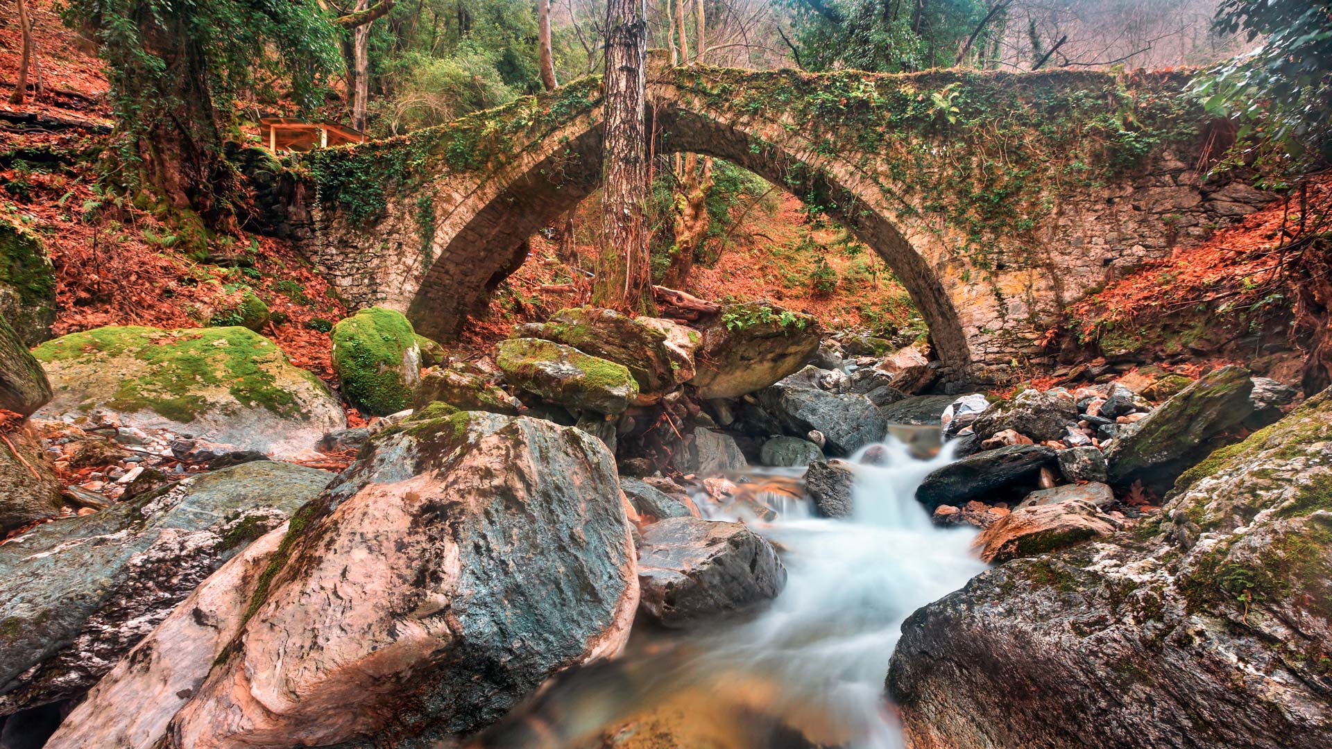 The old stone bridge (constructed in 1787) close to Tsangarada village, Pelion mountain