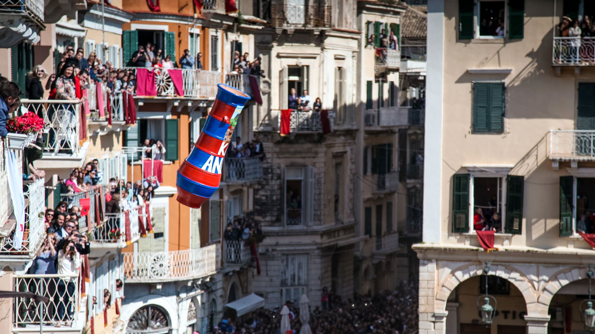 Painted pots – some filled with water for extra acoustics – are thrown with aplomb from balconies