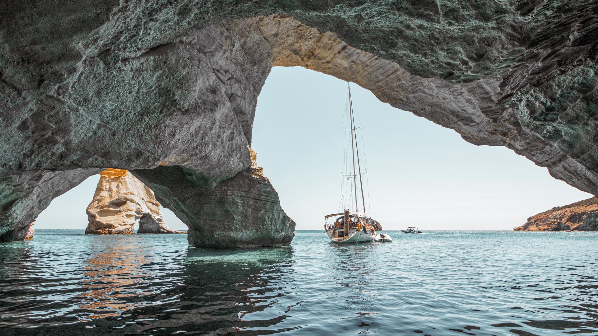 Kleftiko, a complex of volcanic rocks, one of the most recognizable landscapes of Milos