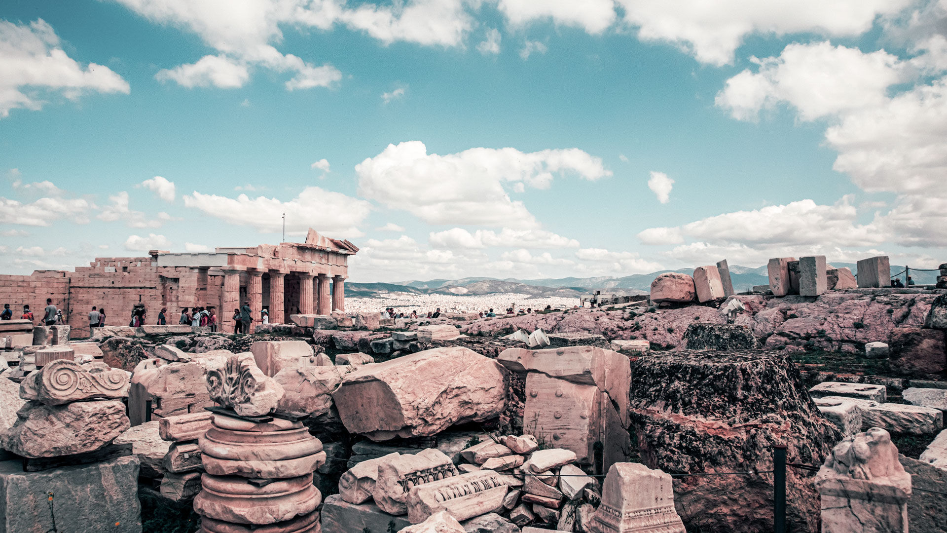 Ruins of the temple of Rome and Augustus Acropolis
