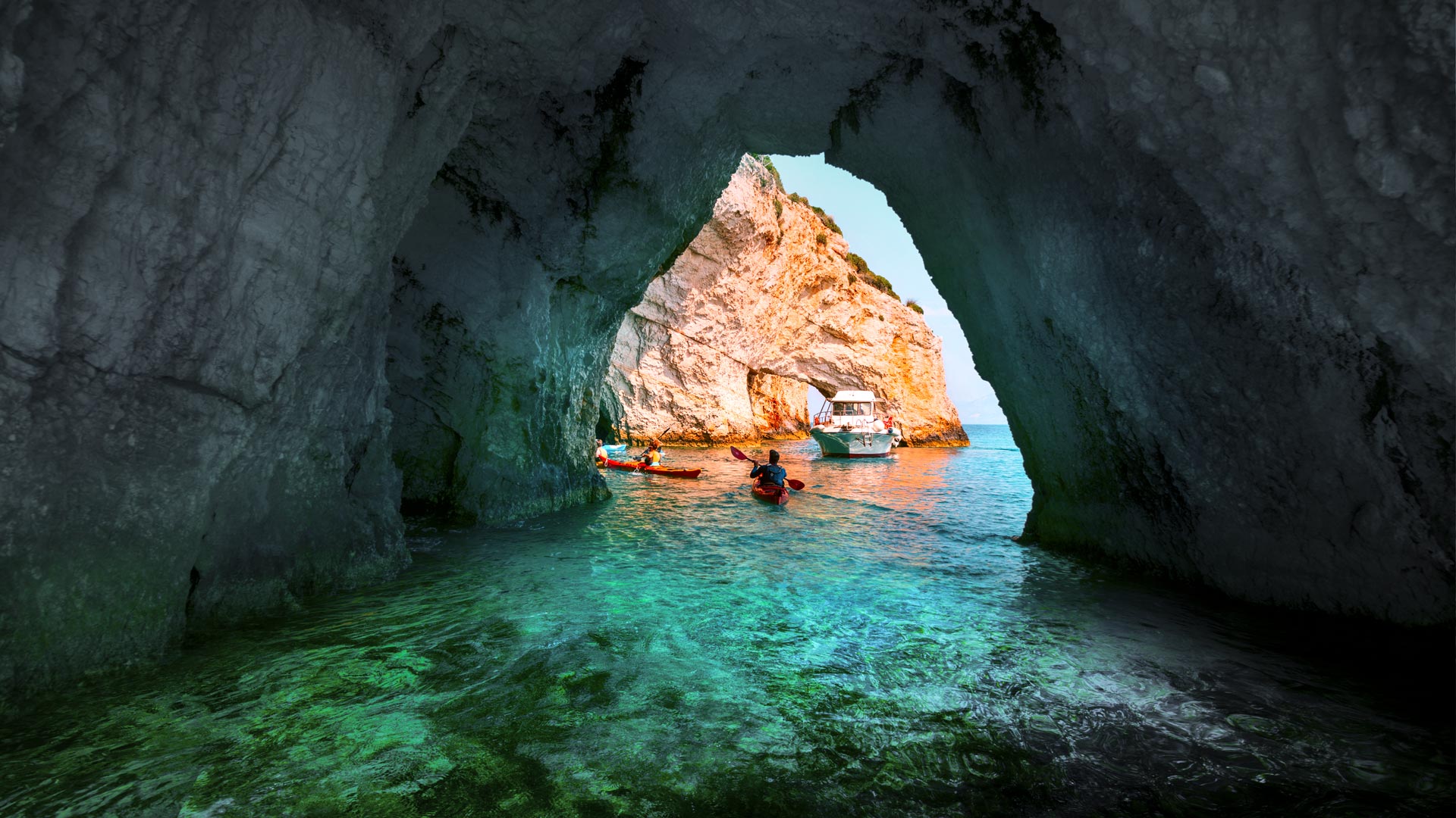 Sea kayaking offers a unique water-level appreciation of Zakynthos’ extraordinary Blue Caves