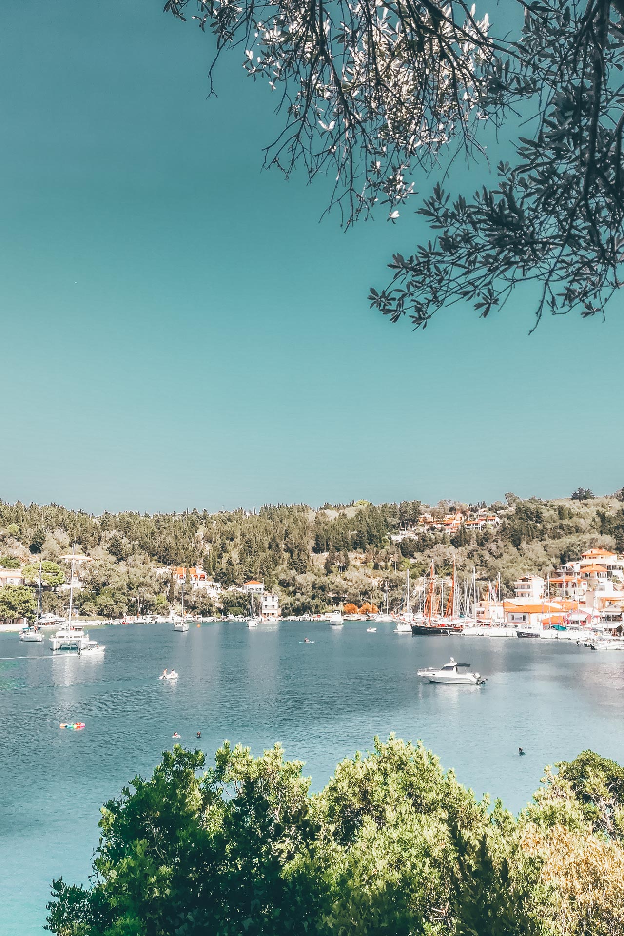 The bay of Lakka village is almost sheltered from the open sea and it is excellent for swimming, water sports and for mooring boats