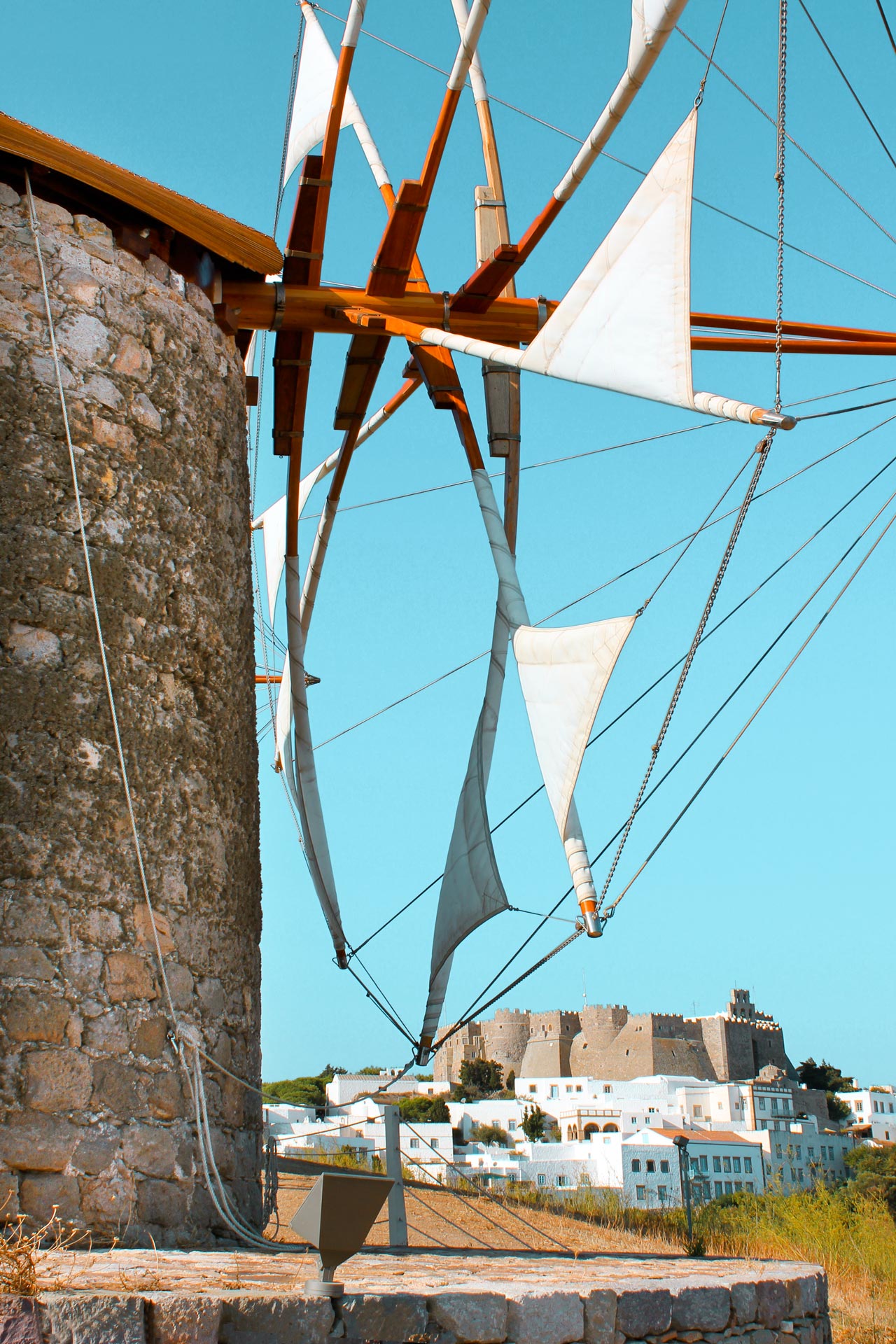 The windmills of Hora overwatching the Castle and Monastery of St John