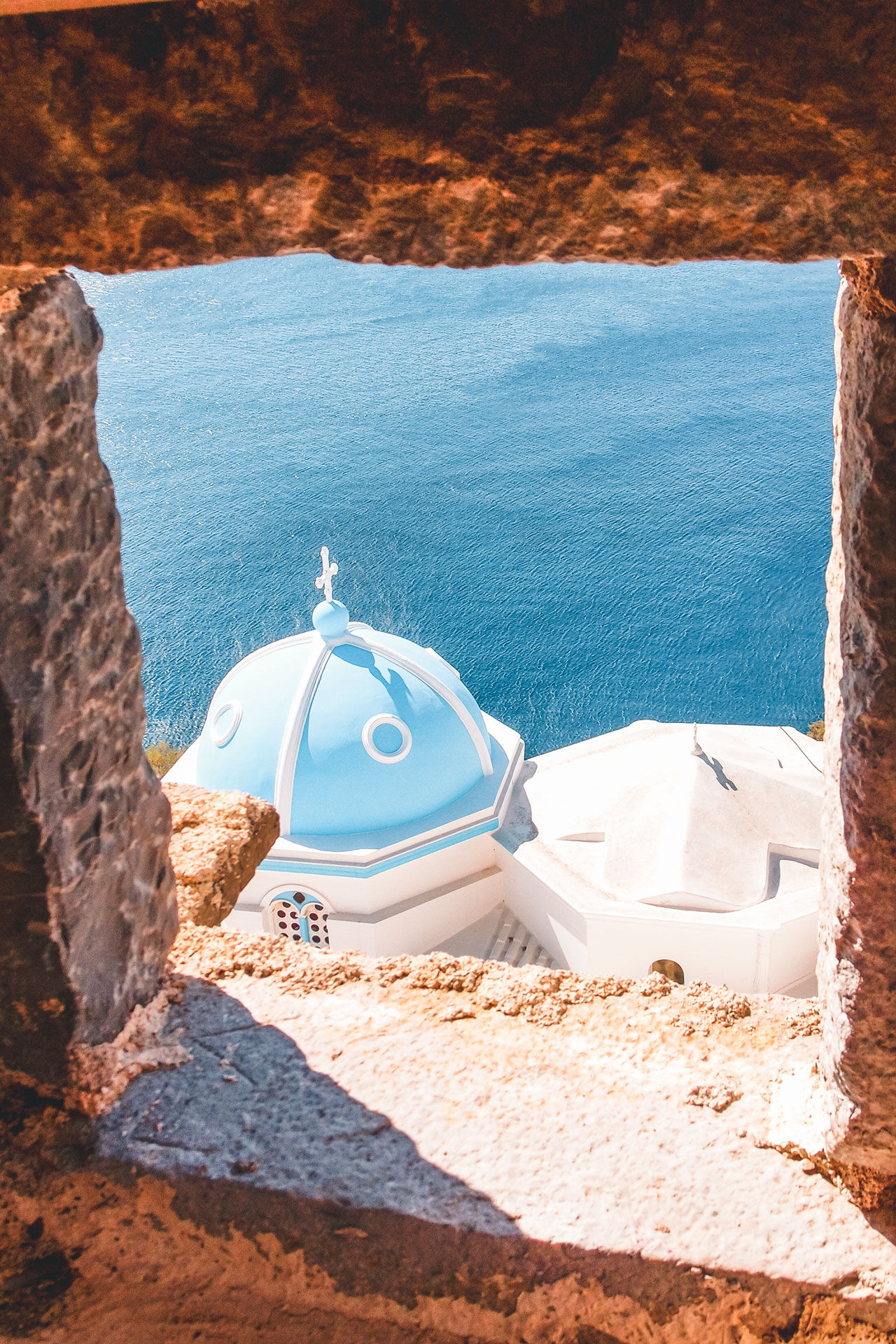 View from the landmark castle of Astypalaia to the Aegean blue sea