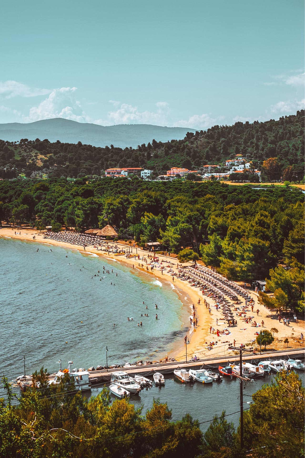 Nature lovers will adore an outstanding lakeside setting and beach of golden sand on the western shores of Skiathos