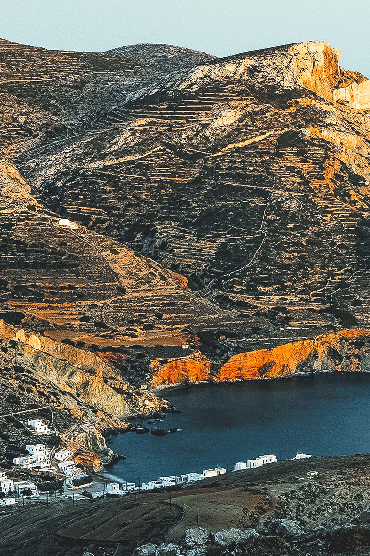 One of the footpaths will lead you to the picturesque bay of Aggali, along a coastal route in a rocky and steep landscape-Folegandros