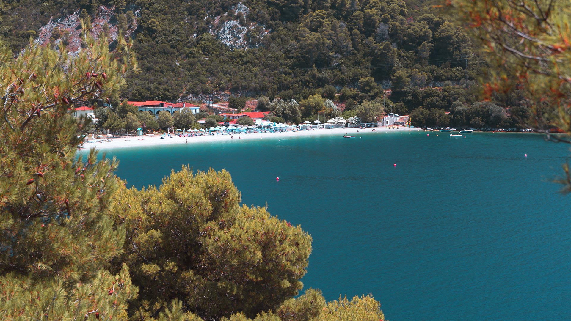 Panormos beach effortlessly captures the essence of an island characterised by lush greenery and a picture-perfect coastline