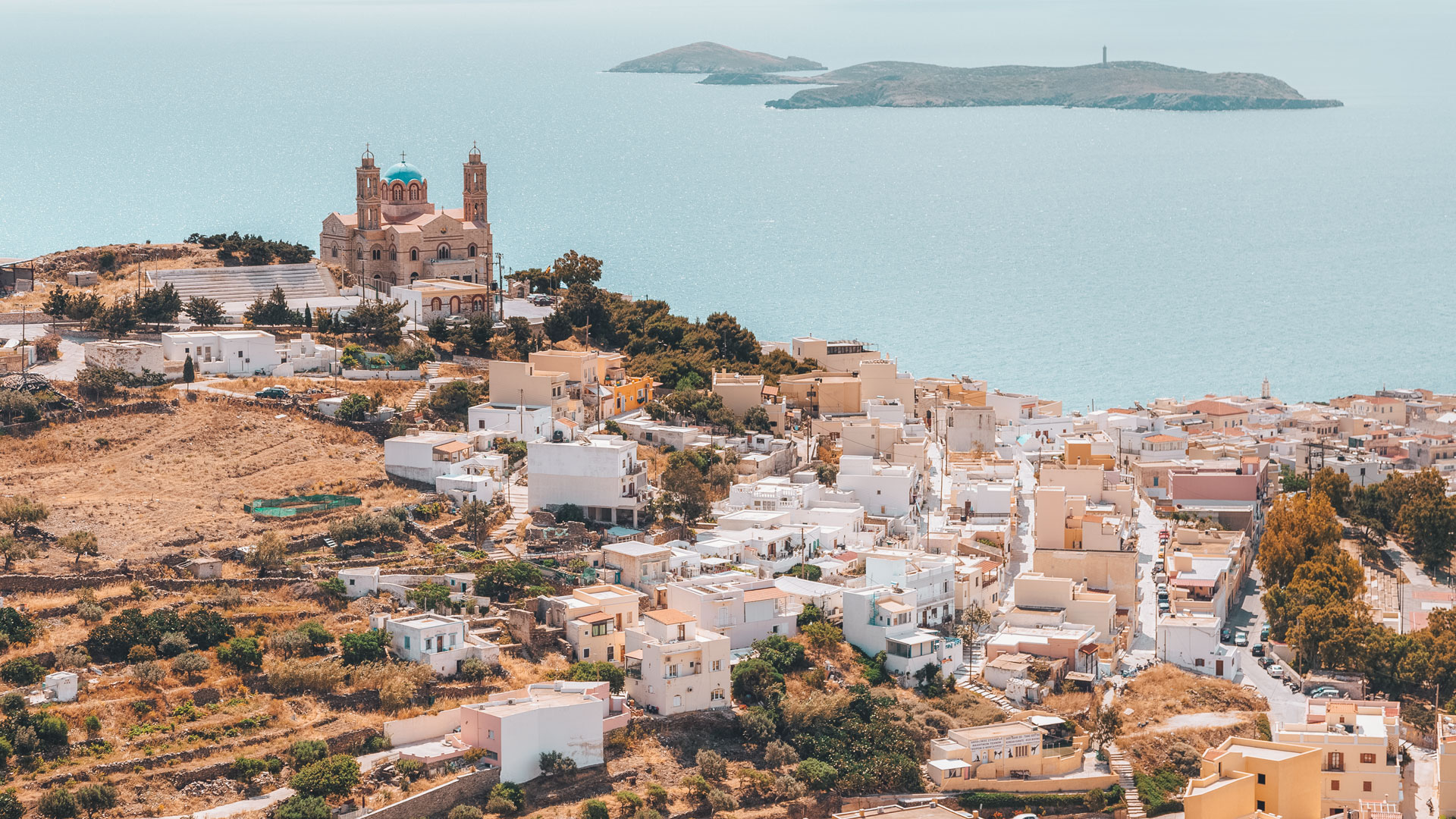 Aerial view of Ano Syros and Ermoupoli