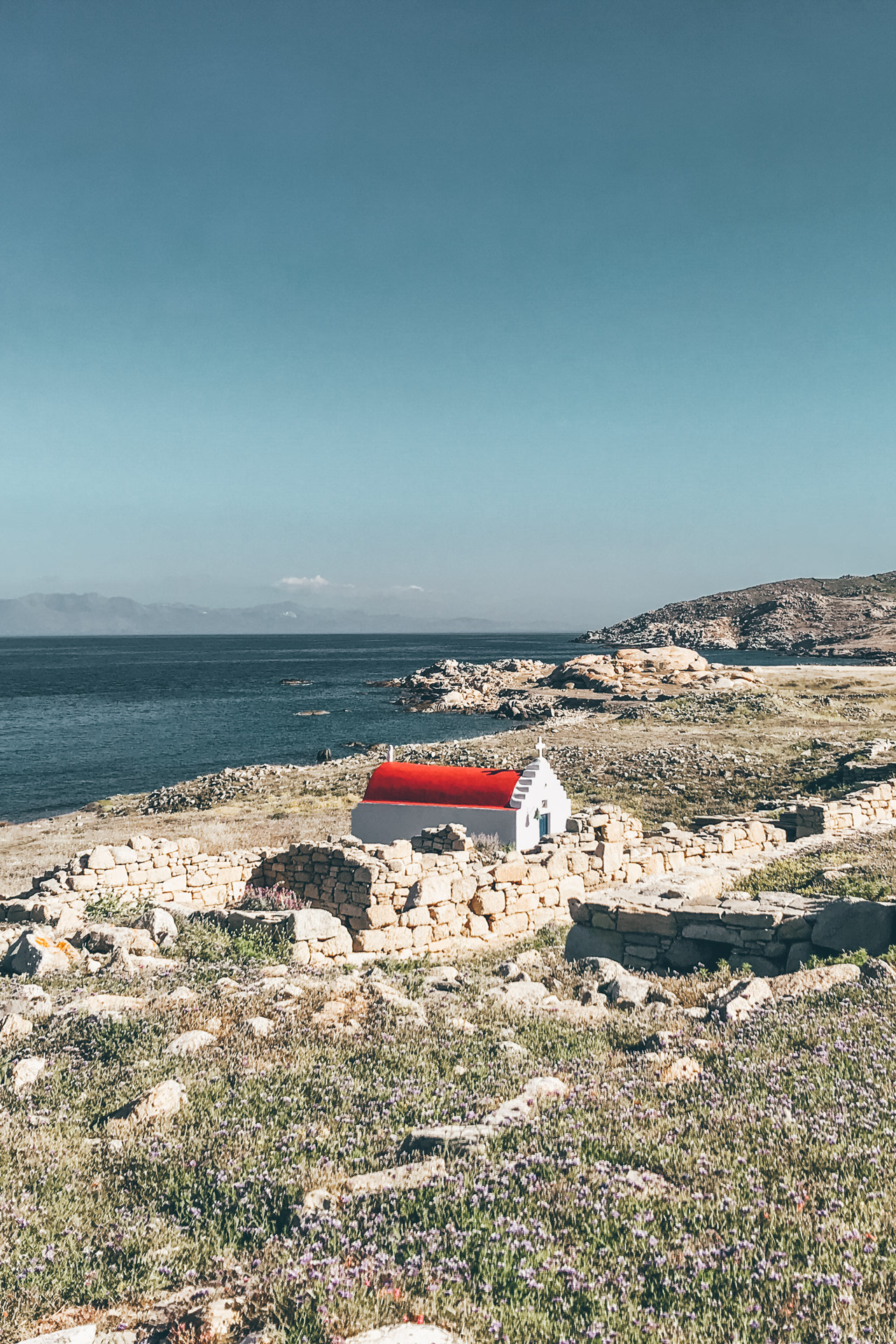 Landscape on Mykonos island and a chapel
