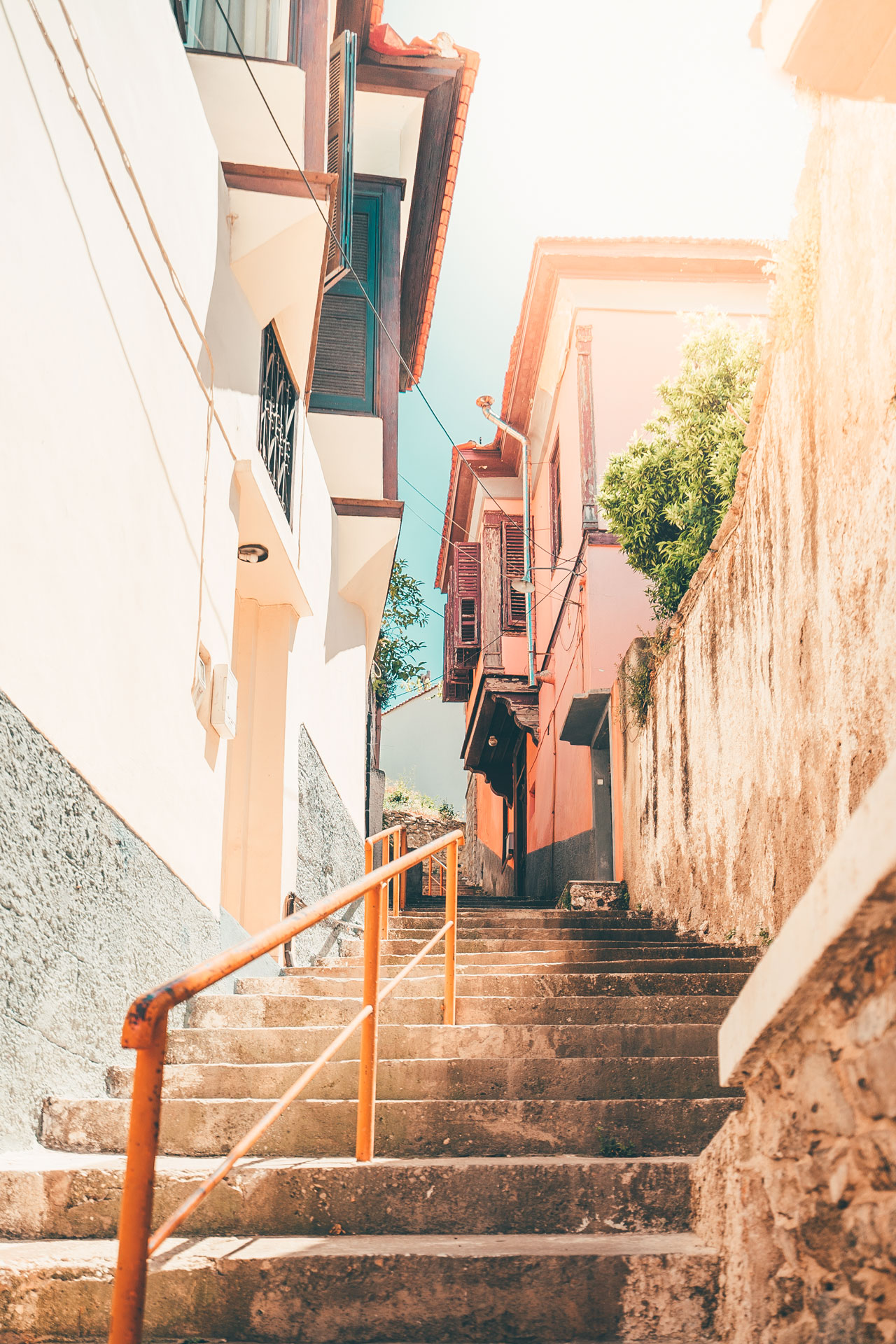 Quiet cobblestone roads and multi-coloured houses with wooden balconies are dominating the Old Town of Kavala