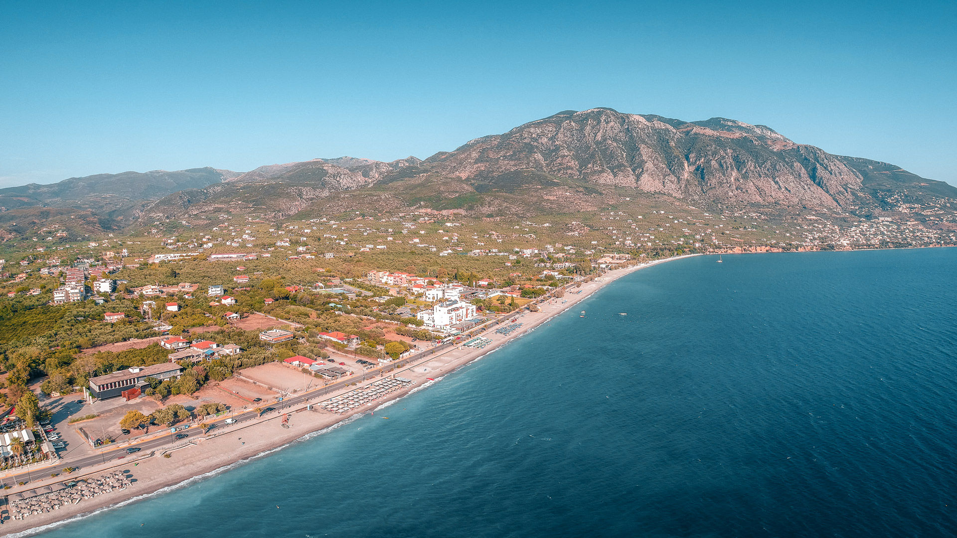 Panoramic view over the beautiful seaside city of Kalamata, Greece