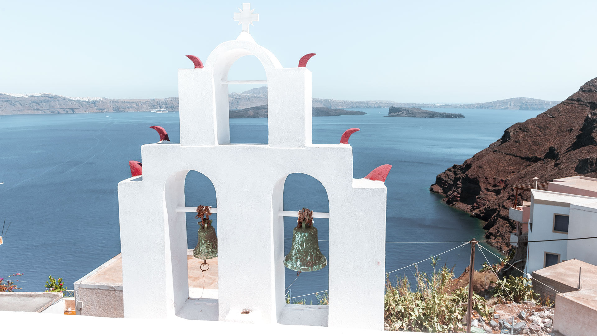 White bell tower in Thirassia island