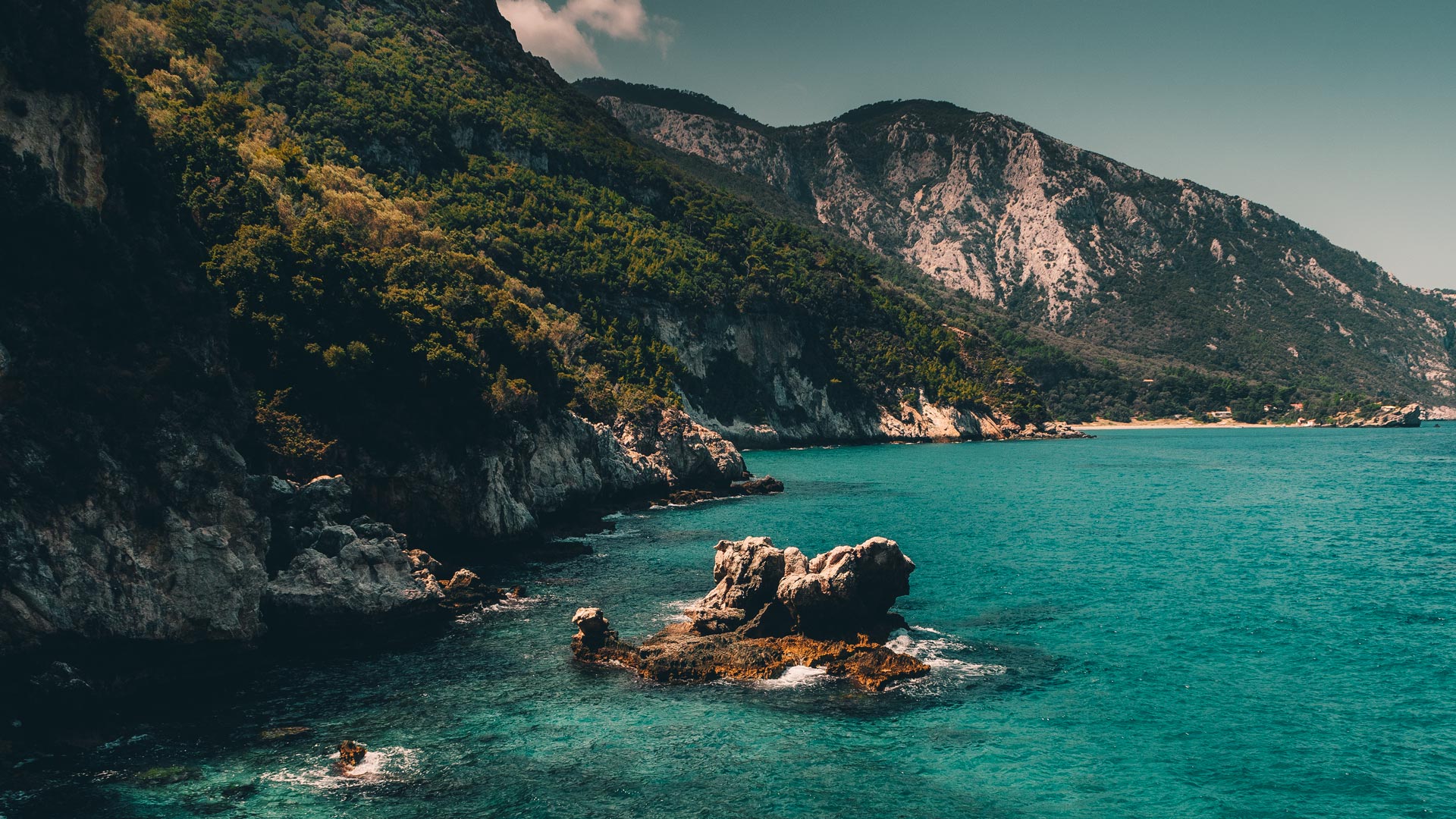 View of coastline at Mikro and Megalo Seitani in Samos