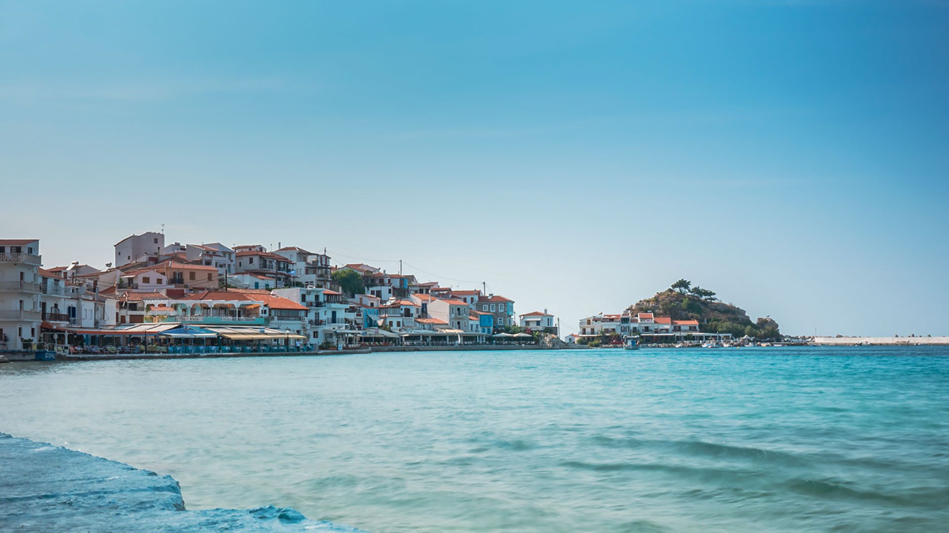 Seaside view in Kokkari village in Samos