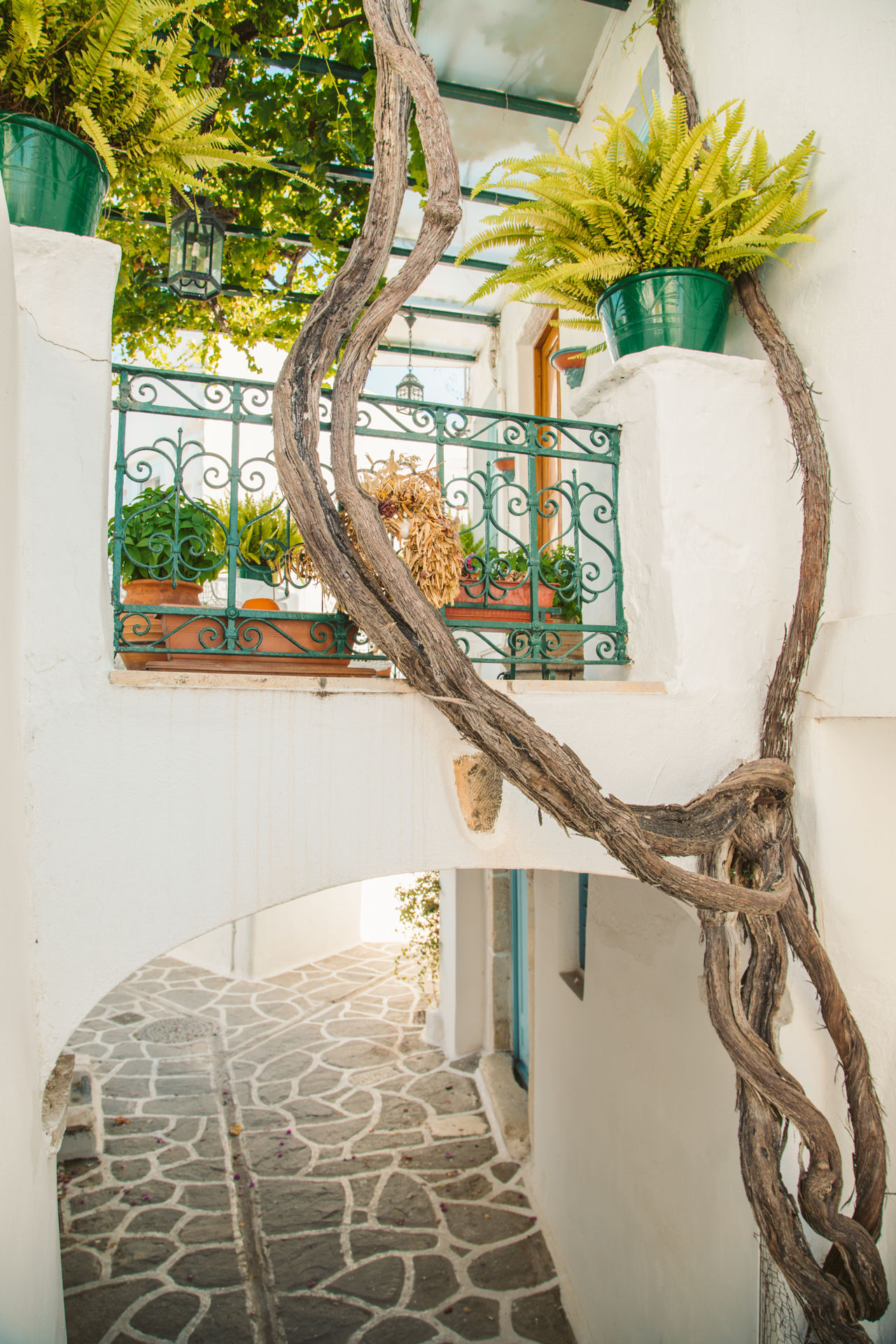 Colourful doors and balconies in Paros