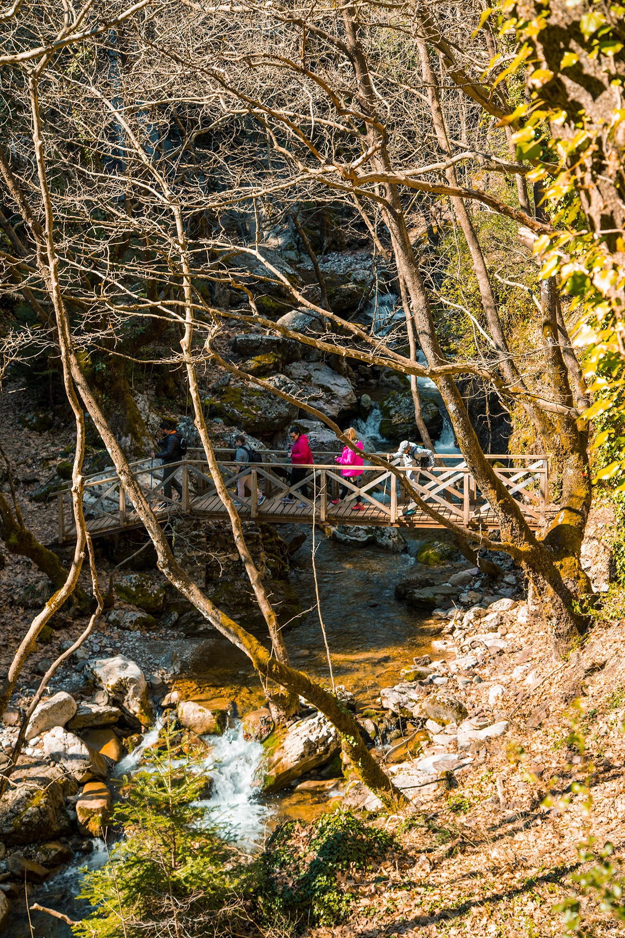 Heading out from of the village of Proussos  you follow a well-marked trail up the gorge, crossing little wooden bridges