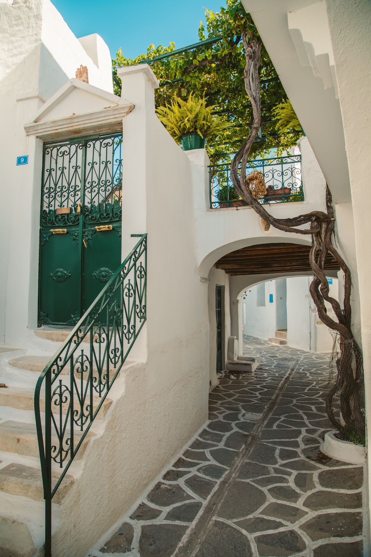 Paroikia, the Hora of Paros, with typical cycladic alleyways