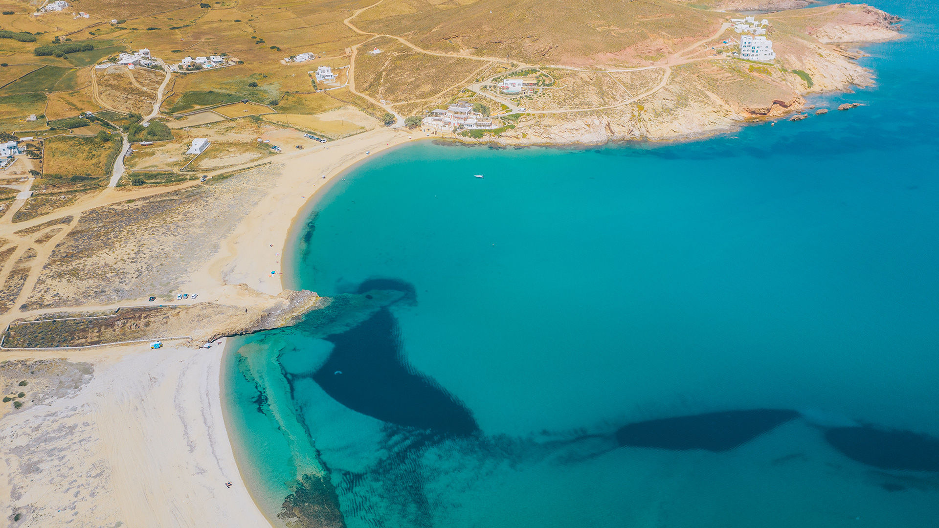 Mykonos' Ftelia beach in early summer months.