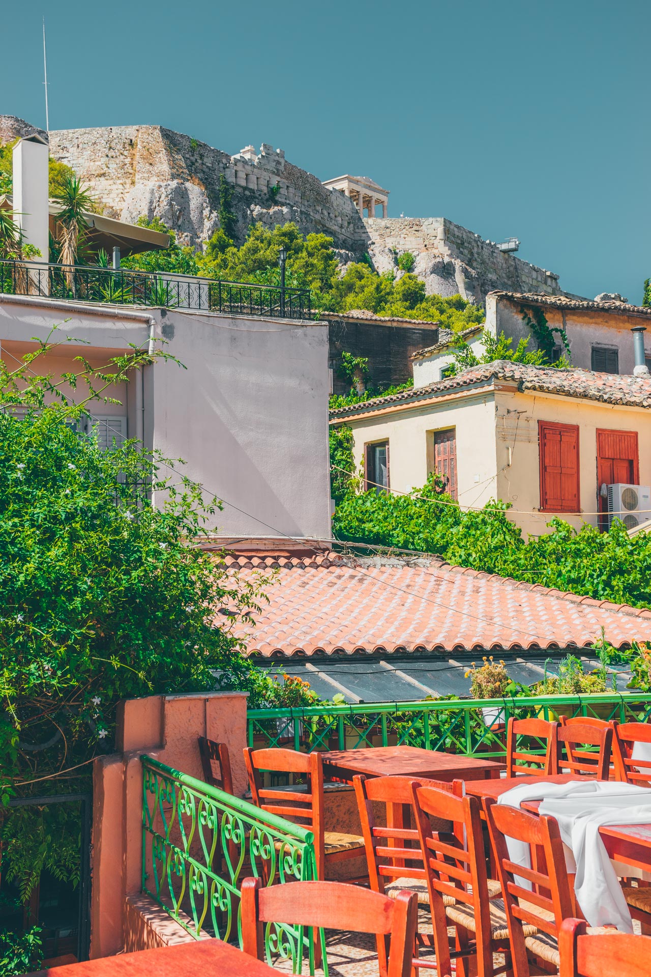 View of the Acropolis from a cafe in Plaka
