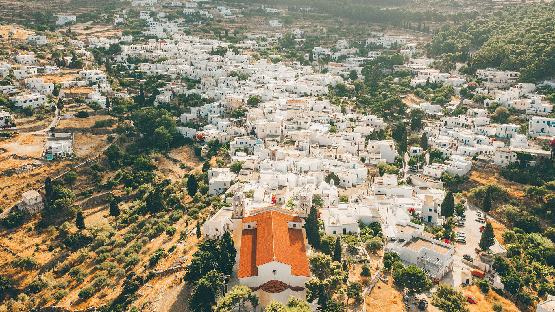 Lefkes village is surrounded by pine and olive trees and the smell of oregano and thyme