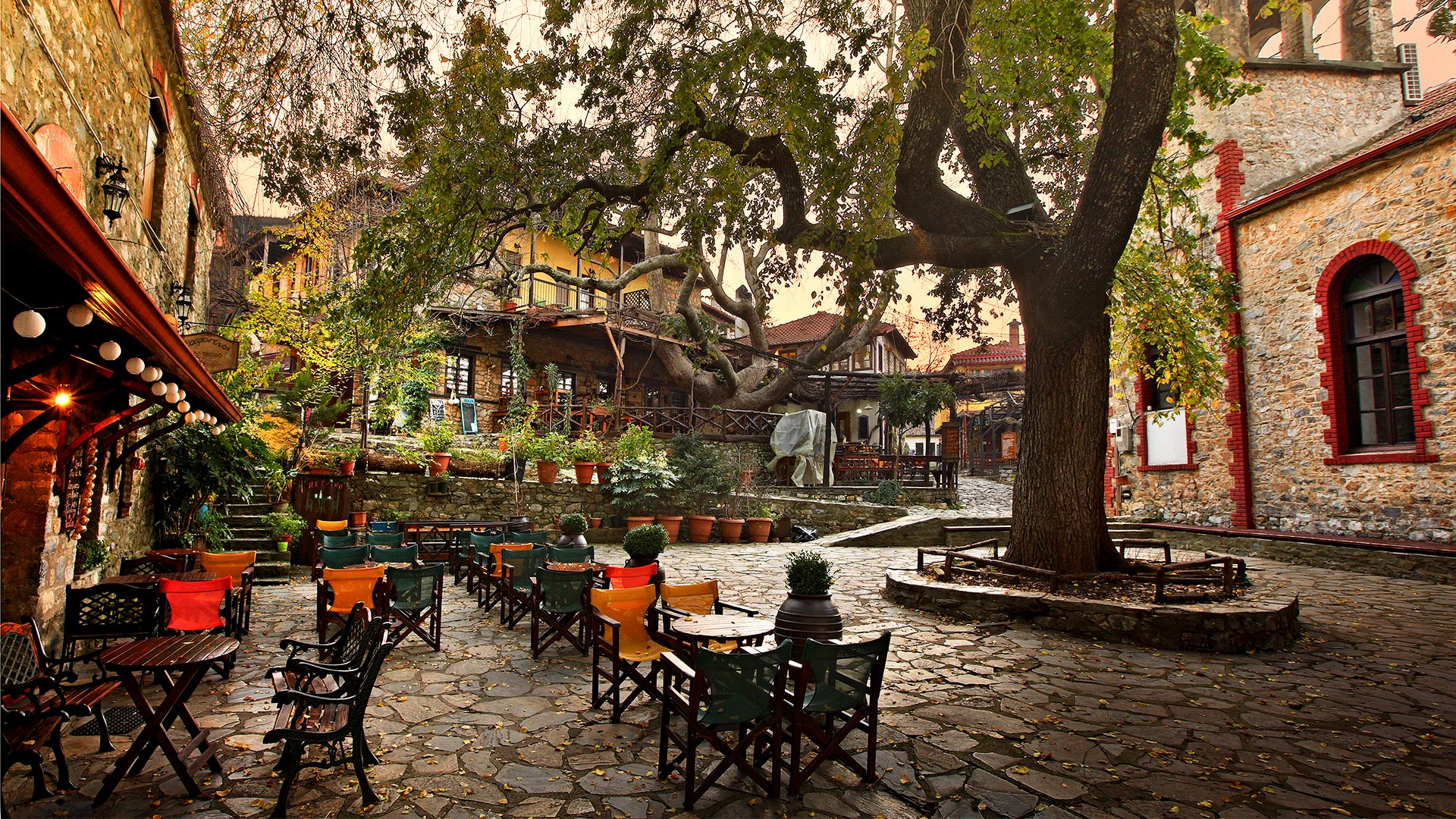 The picturesque square of Palaios Panteleimonas village