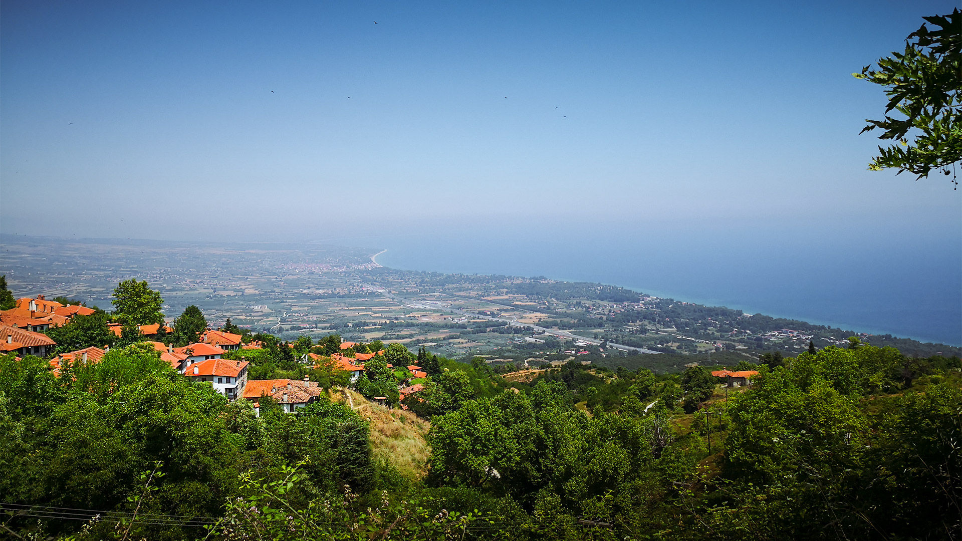 View from the old village Palaios Panteleimonas on the mountainfoot of Mount Olympus