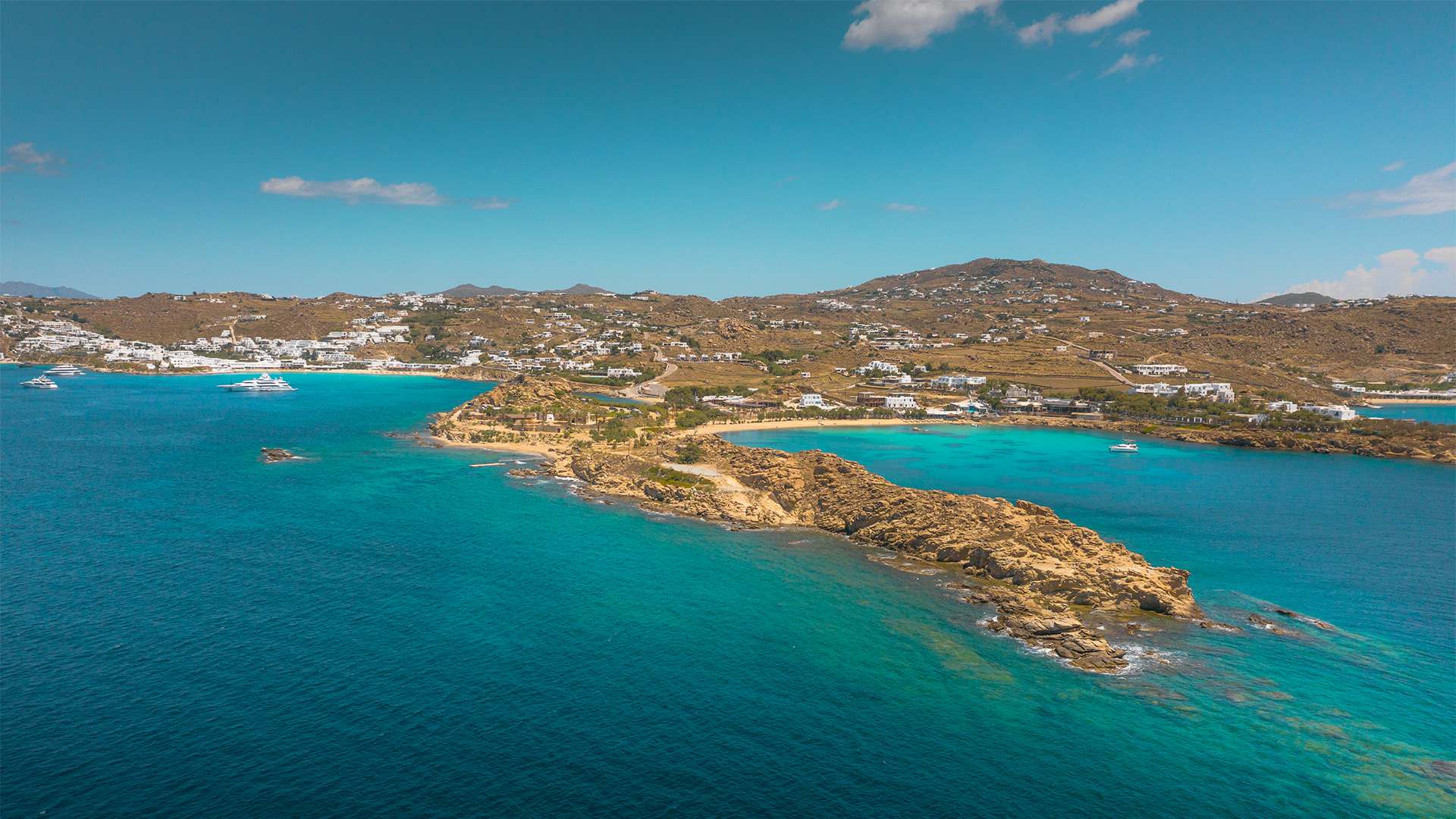 View of Mykonos' Paraga beach in early summer months.