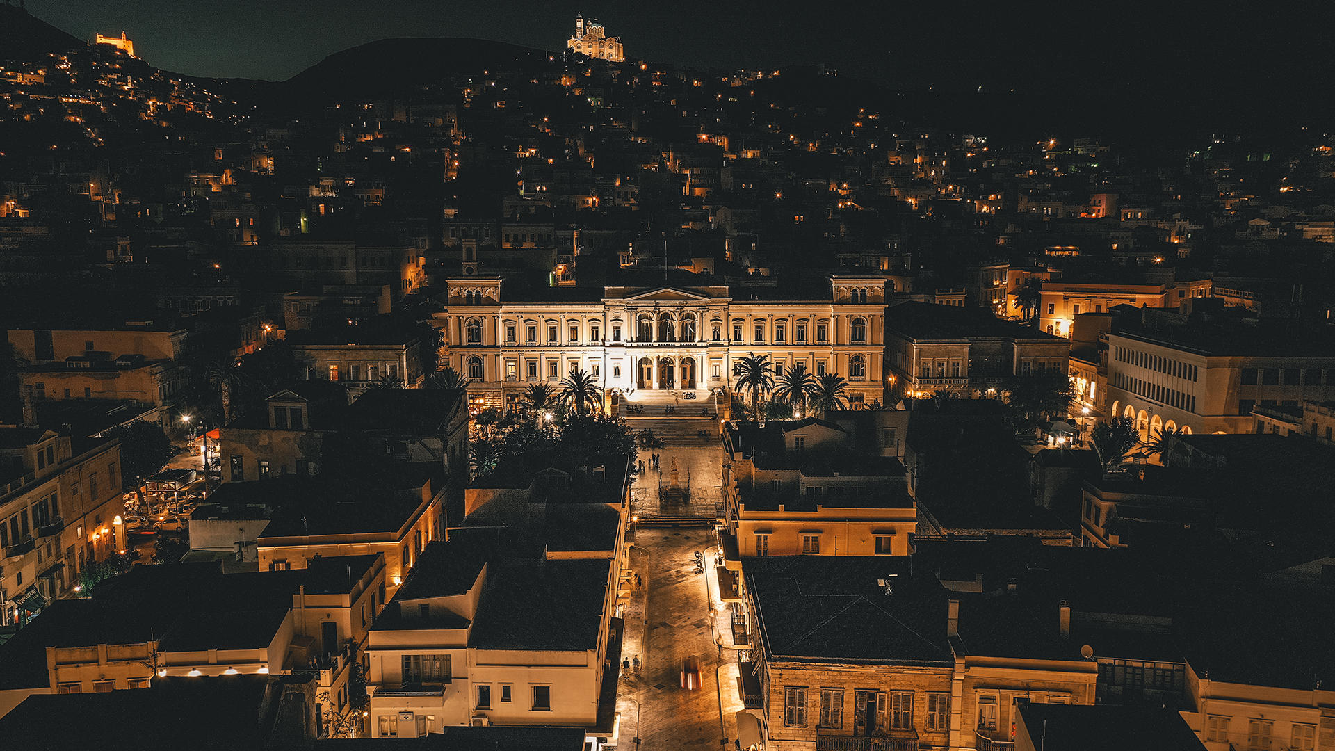 Ermoupoli & Ano Syros views, during a summer night