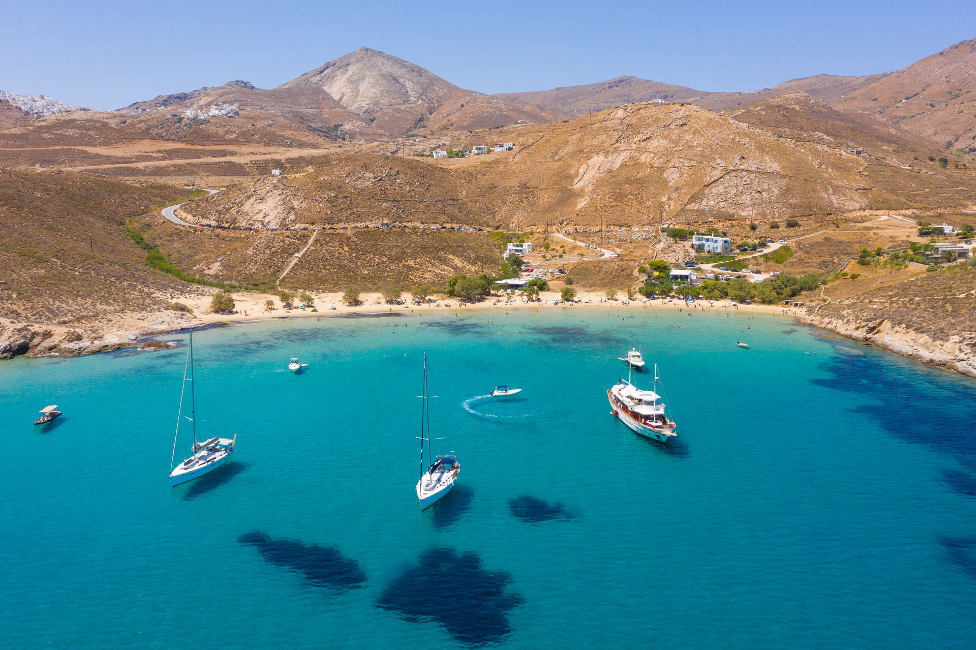 Psili Ammos on the east side, is considered the most popular beach of Serifos, 3.5km from Livadi