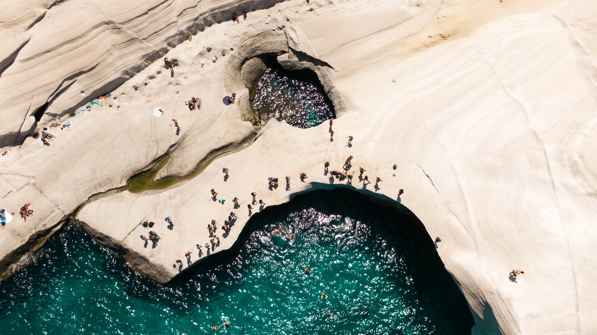 The lunar landscape of Sarakiniko in Milos island