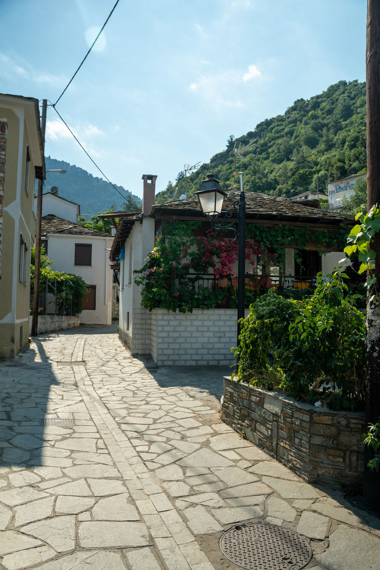 Strolling around the cobblestone streets of Panagia Village