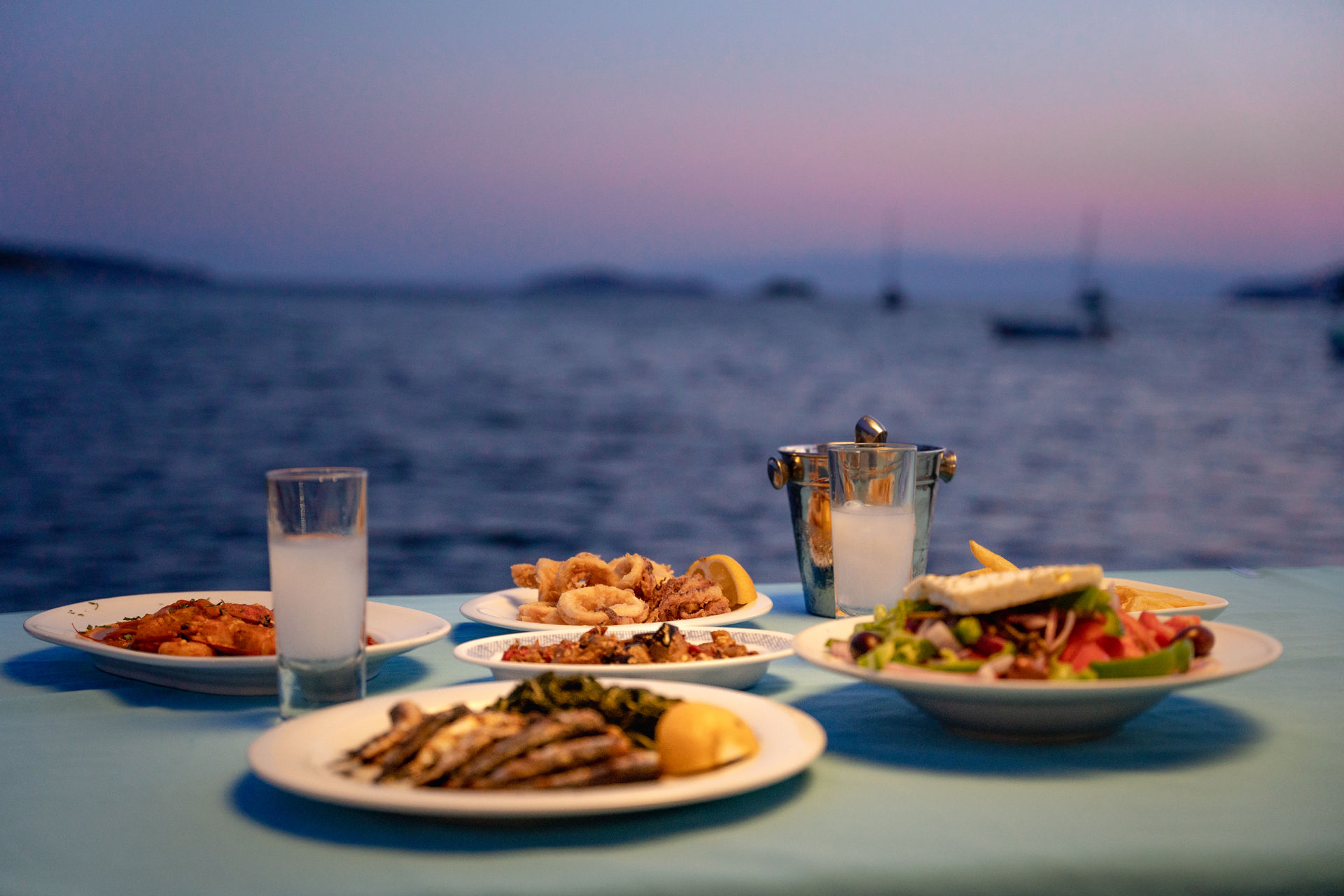 Enjoying seafood by the beach