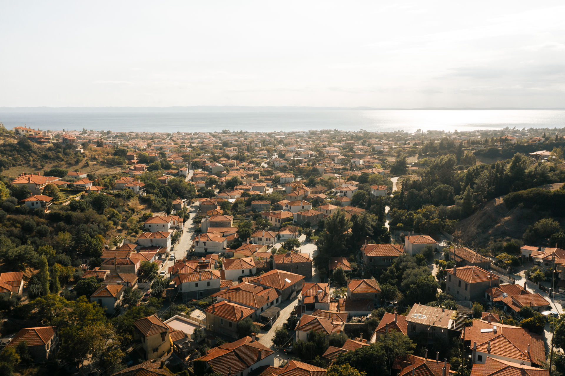 Aerial view of Old Nikiti village in Halkidiki