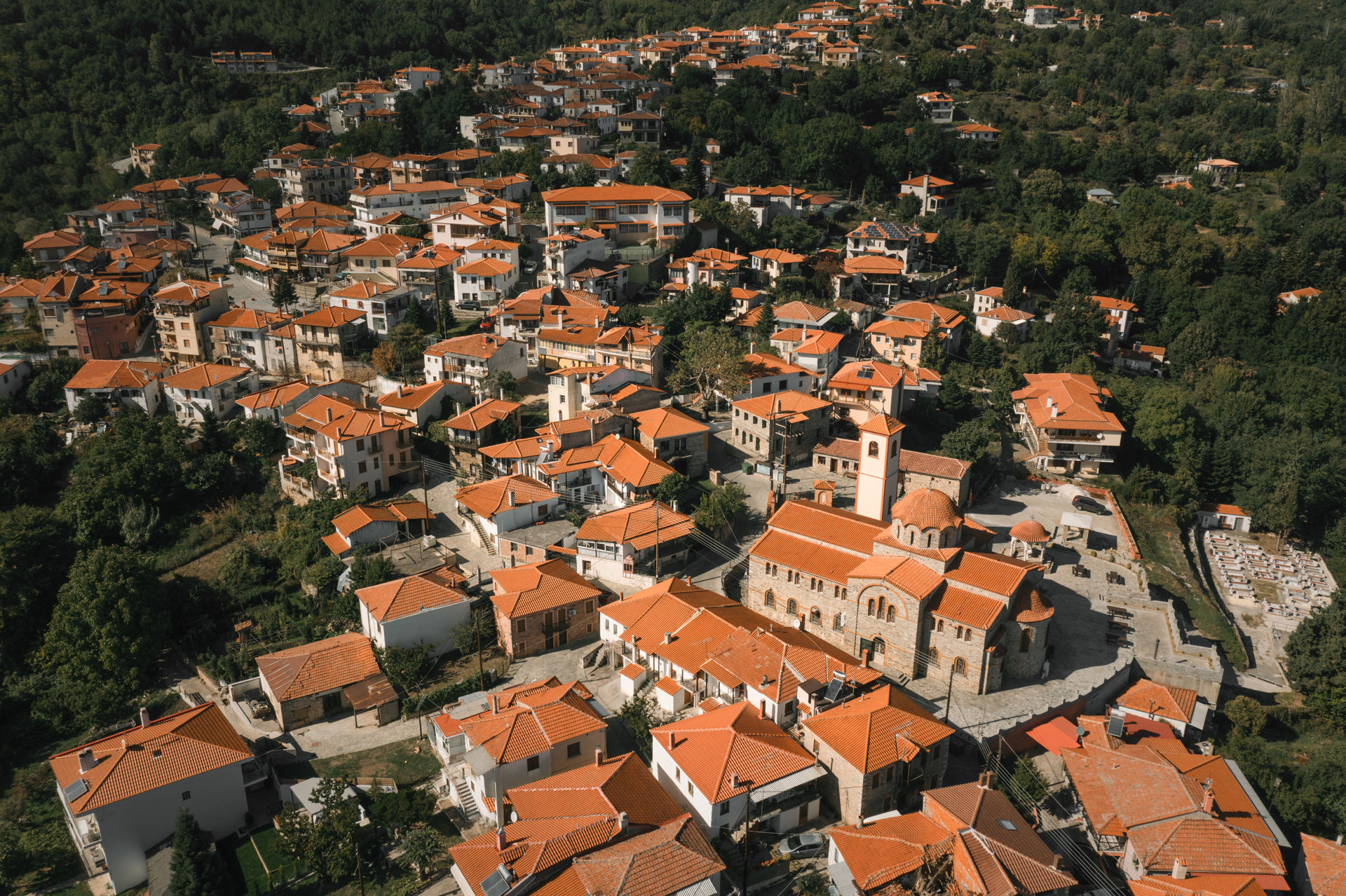 Aerial view of Old Nikiti village in Halkidiki