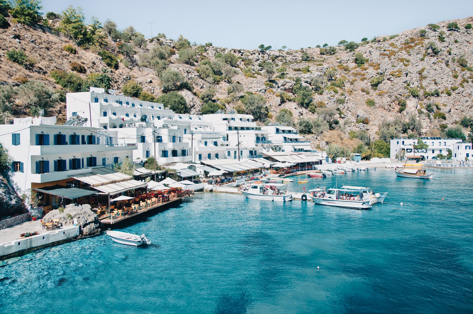 The Greek village of Loutro in Crete, Greece