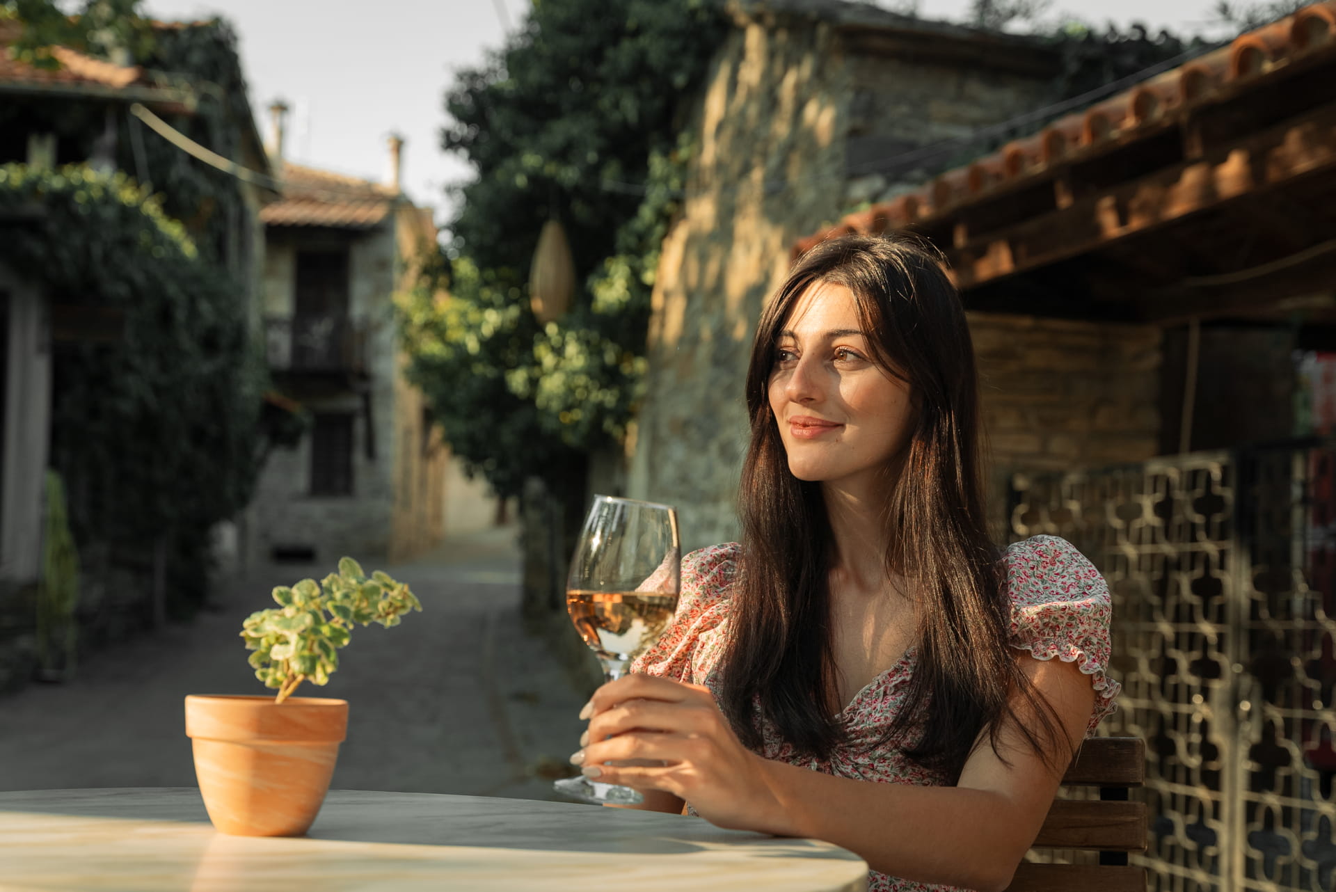 Enjoying local wine in Nikiti village in Halkidiki