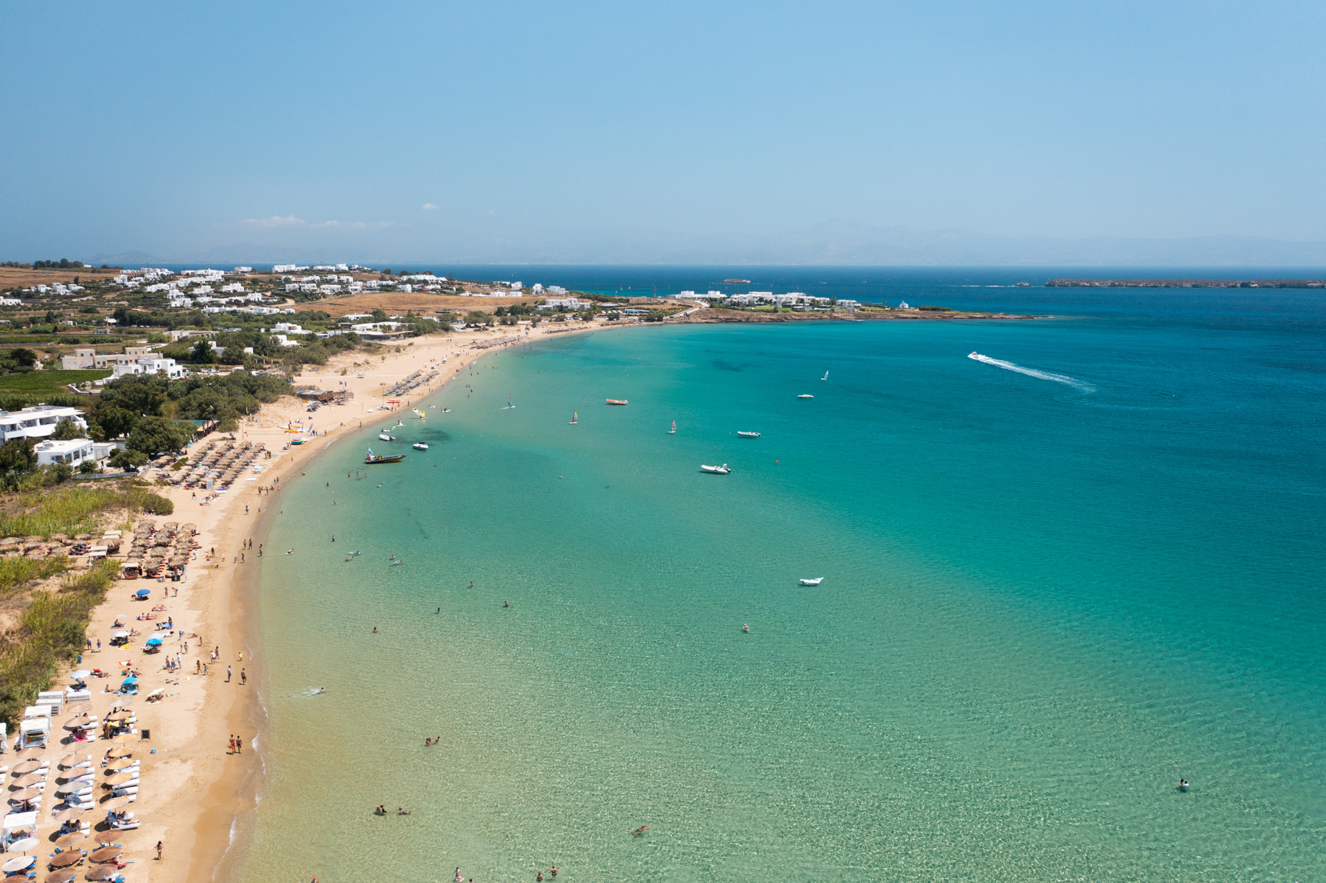 Paros’ Chrissi Akti beach is named after its golden sand