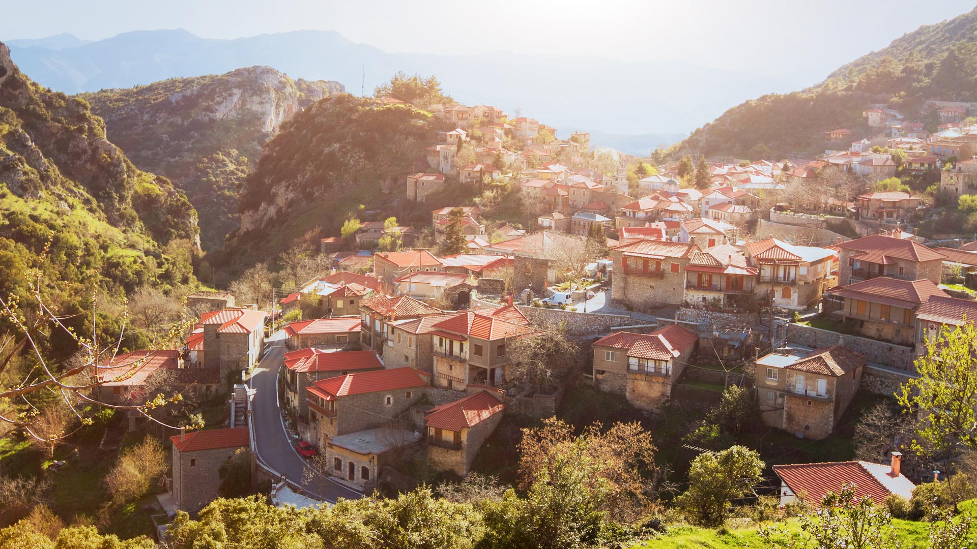 Panoramic view of traditional greek village Stemnitsa