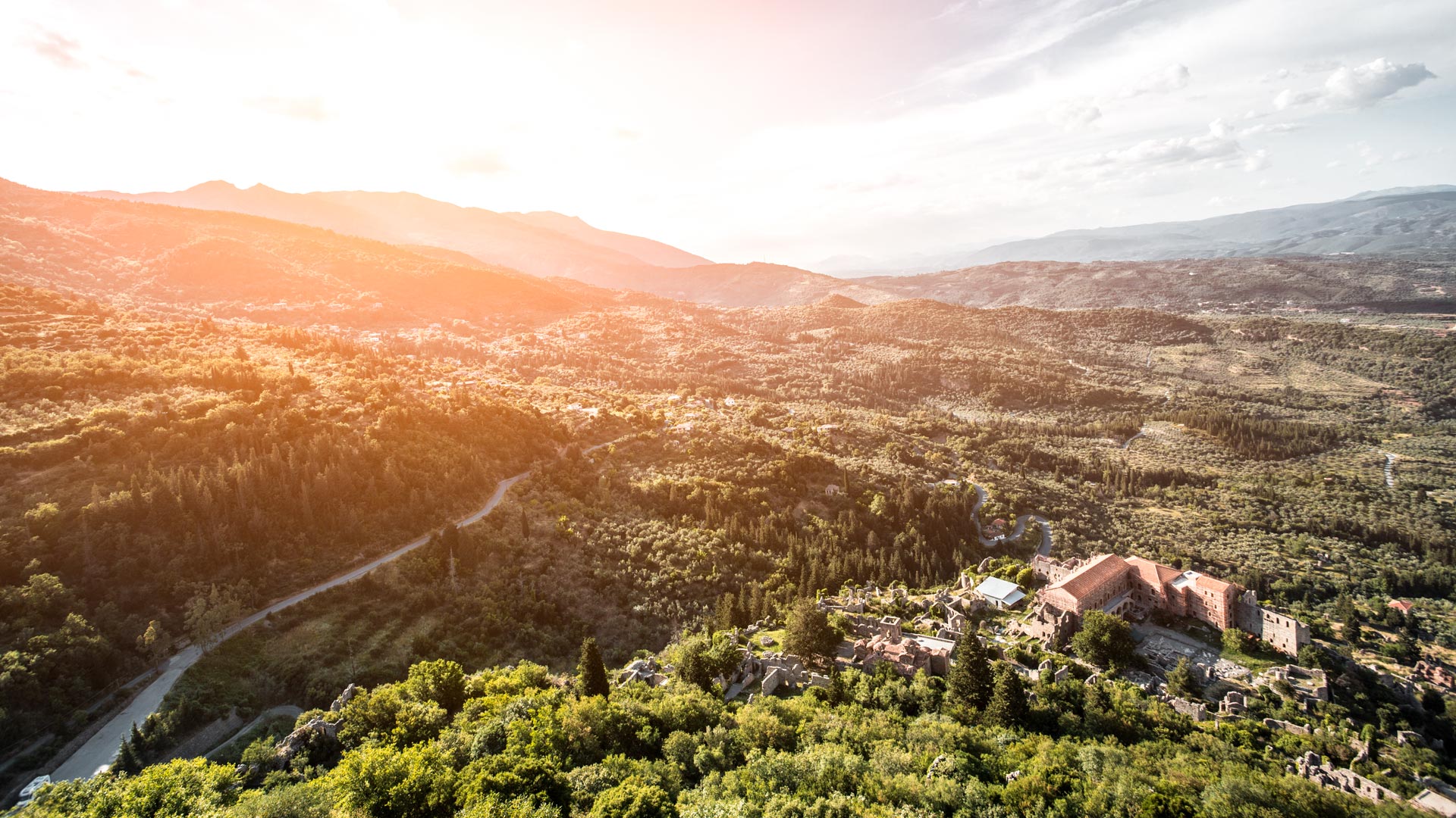 Panoramic landscape view on Mystras close to Sparta, Laconia